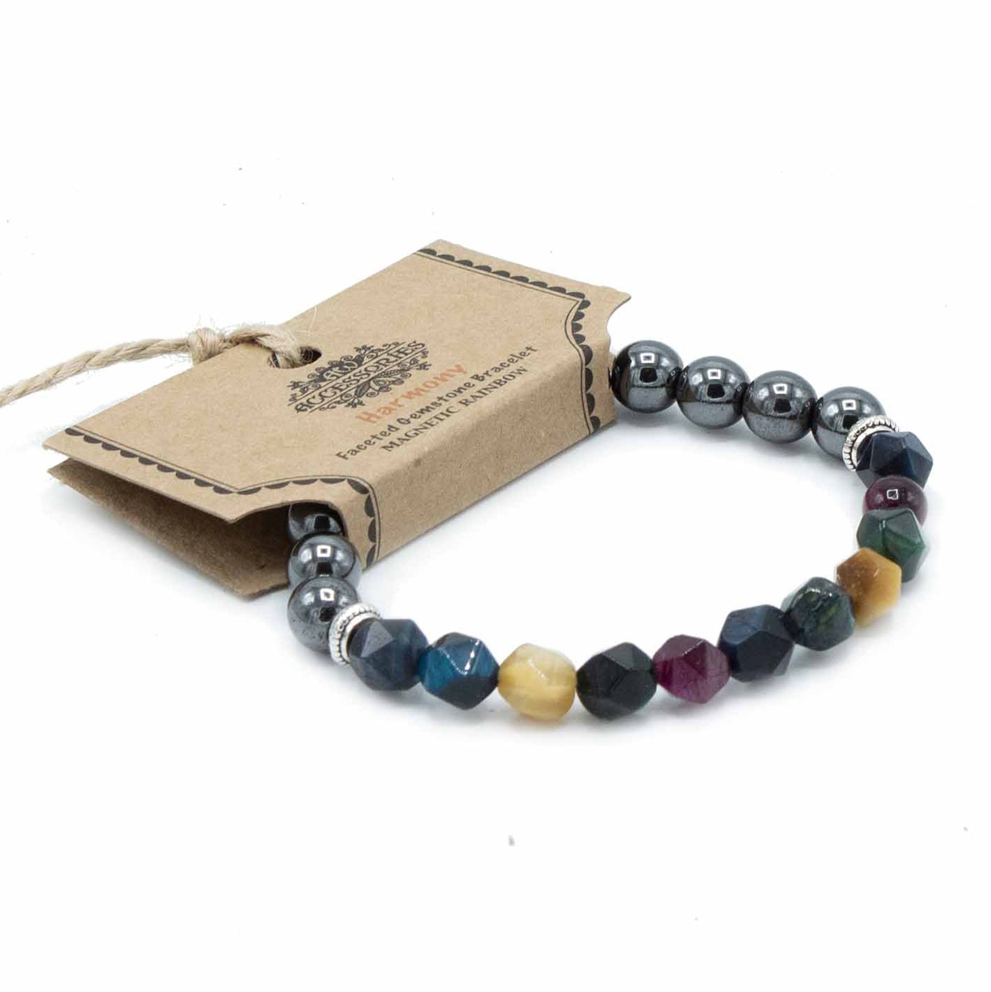 Faceted Gemstone Bracelet - Rainbow / Harmony product packaging on clean background from Quintessential Holistic Health Ltd