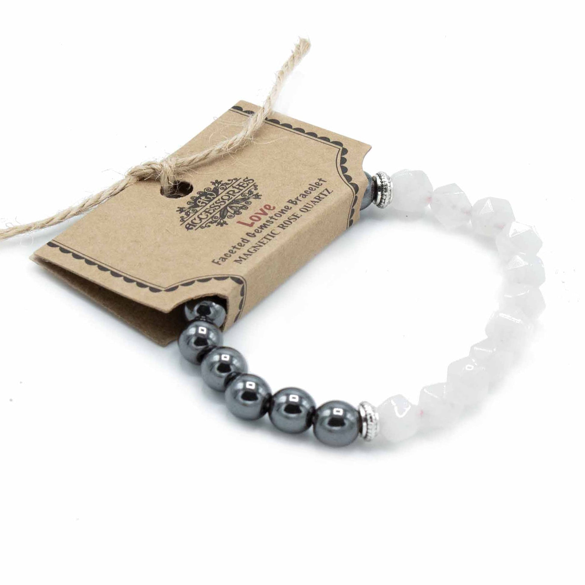 Faceted Gemstone Bracelet - Rose Quartz / Love product packaging on clean background from Quintessential Holistic Health Ltd