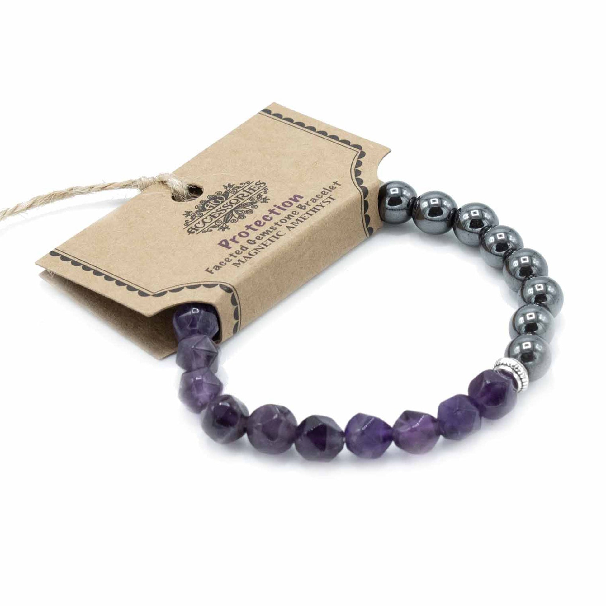 Faceted Gemstone Bracelet - Amethyst / Protection product packaging on clean background from Quintessential Holistic Health Ltd