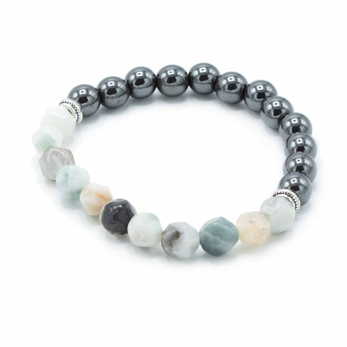 Faceted Gemstone Bracelet - Mountain Jade / Energy product packaging on clean background from Quintessential Holistic Health Ltd