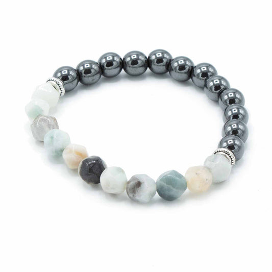 Faceted Gemstone Bracelet - Mountain Jade / Energy product packaging on clean background from Quintessential Holistic Health Ltd