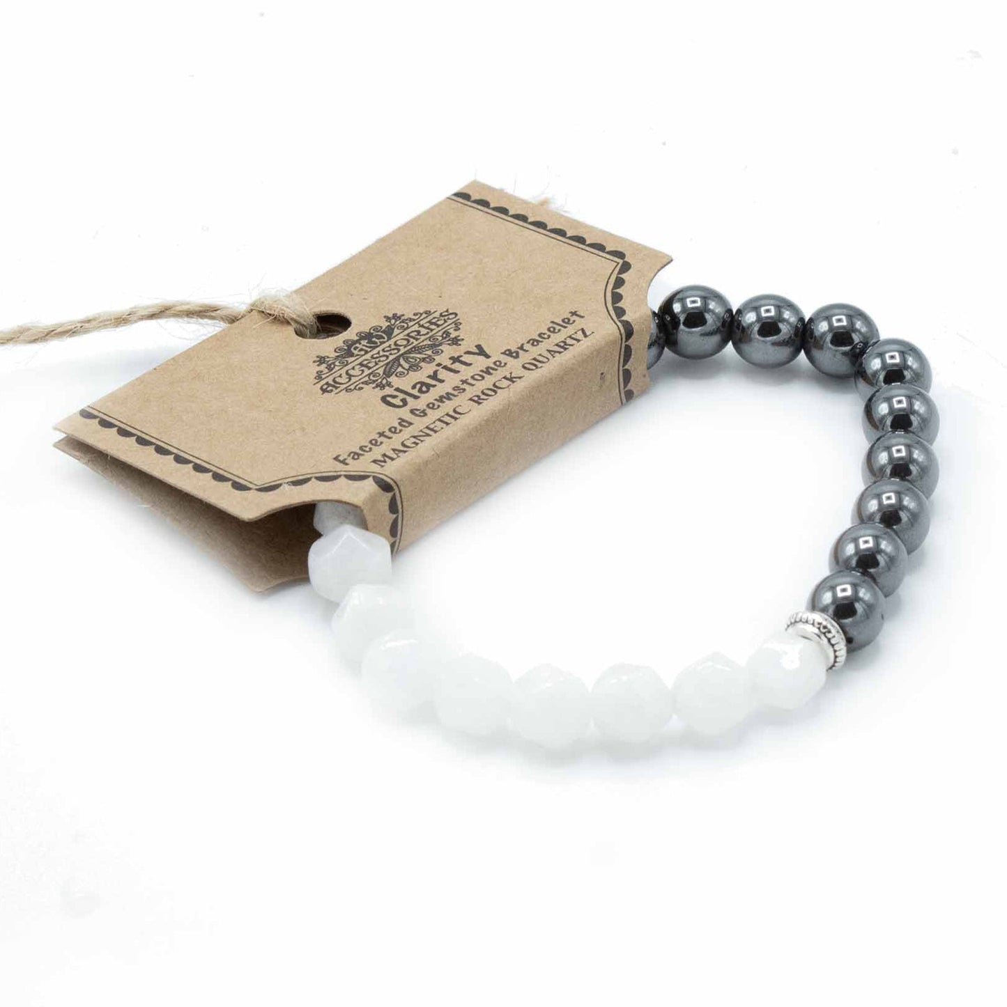 Faceted Gemstone Bracelet - Rock Quartz / Clarity product packaging on clean background from Quintessential Holistic Health Ltd