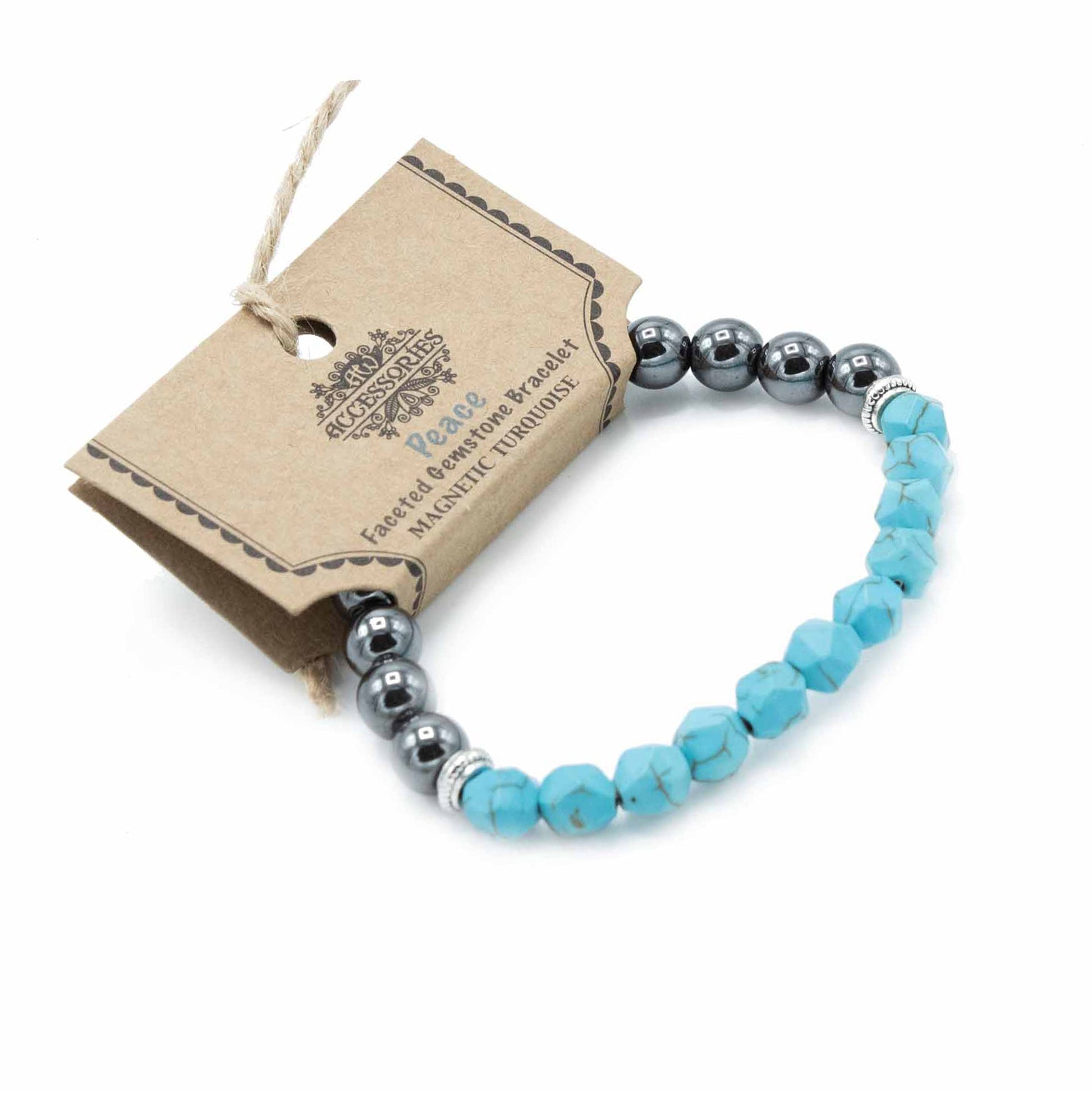 Faceted Gemstone Bracelet - Turquoise / Peace product packaging on clean background from Quintessential Holistic Health Ltd