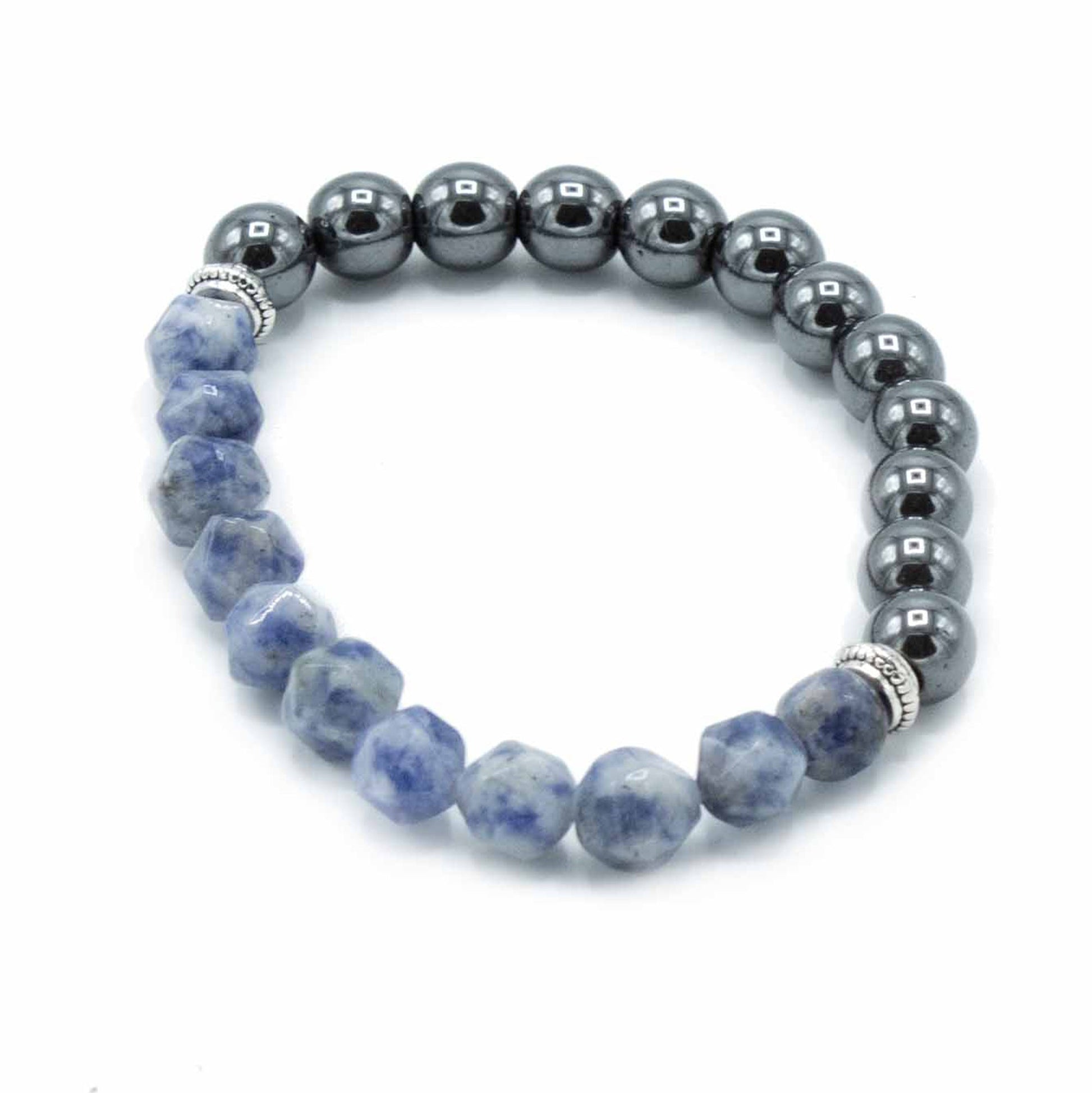 Faceted Gemstone Bracelet - Sodalite / Patience product packaging on clean background from Quintessential Holistic Health Ltd