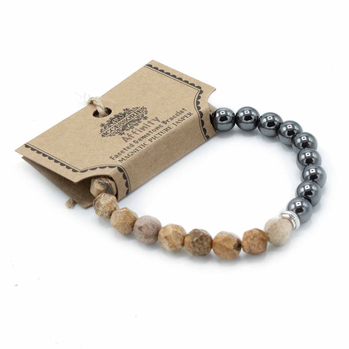 Faceted Gemstone Bracelet - Picture Jasper / Affinity product packaging on clean background from Quintessential Holistic Health Ltd
