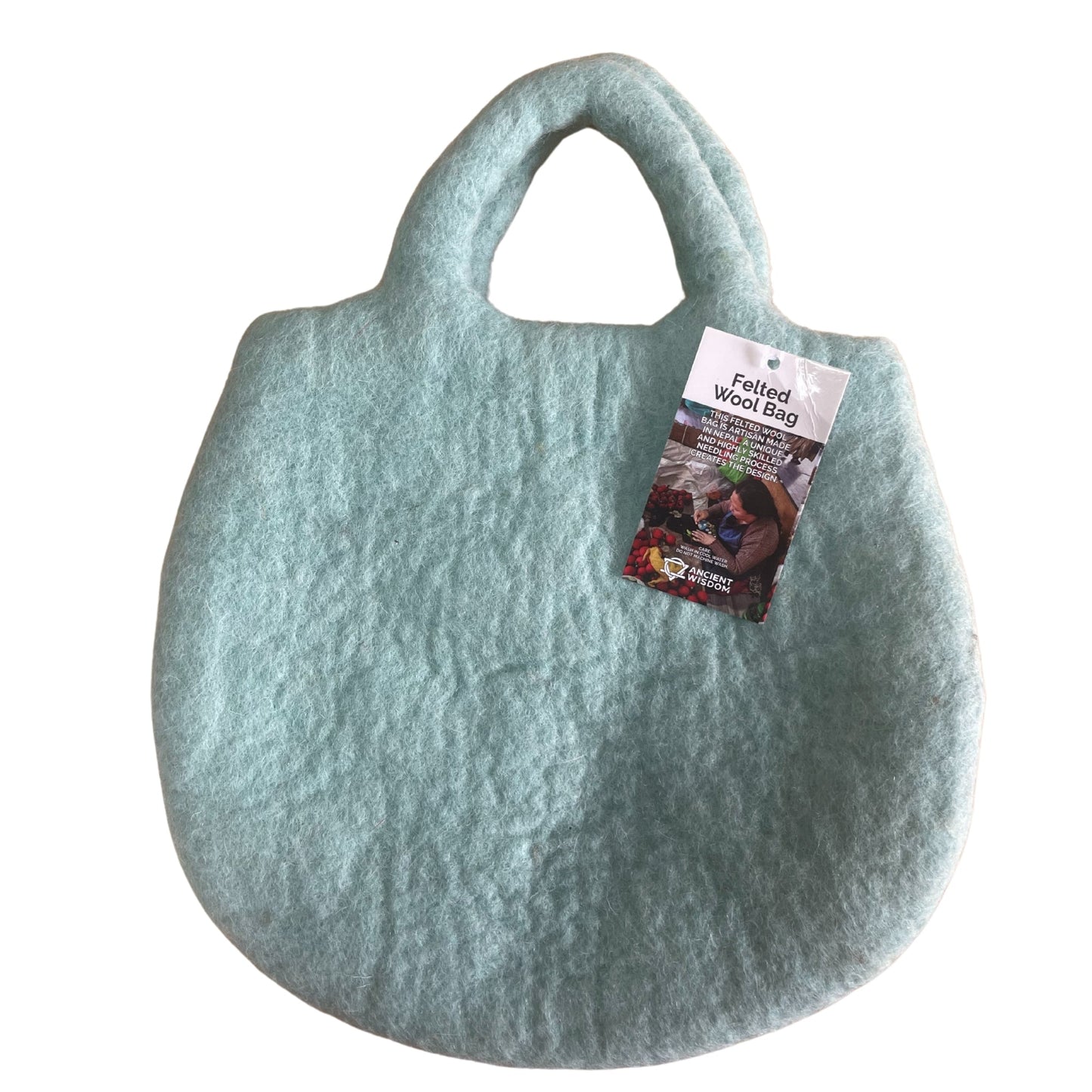Handcrafted Wool Water Felted Two Handled Bag - Tree and Beehive product packaging on clean background from Quintessential Holistic Health Ltd