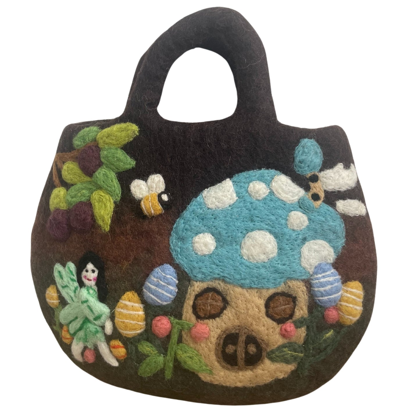 Handcrafted Wool Water Felted Two Handled Bag - Fairy Garden product packaging on clean background from Quintessential Holistic Health Ltd