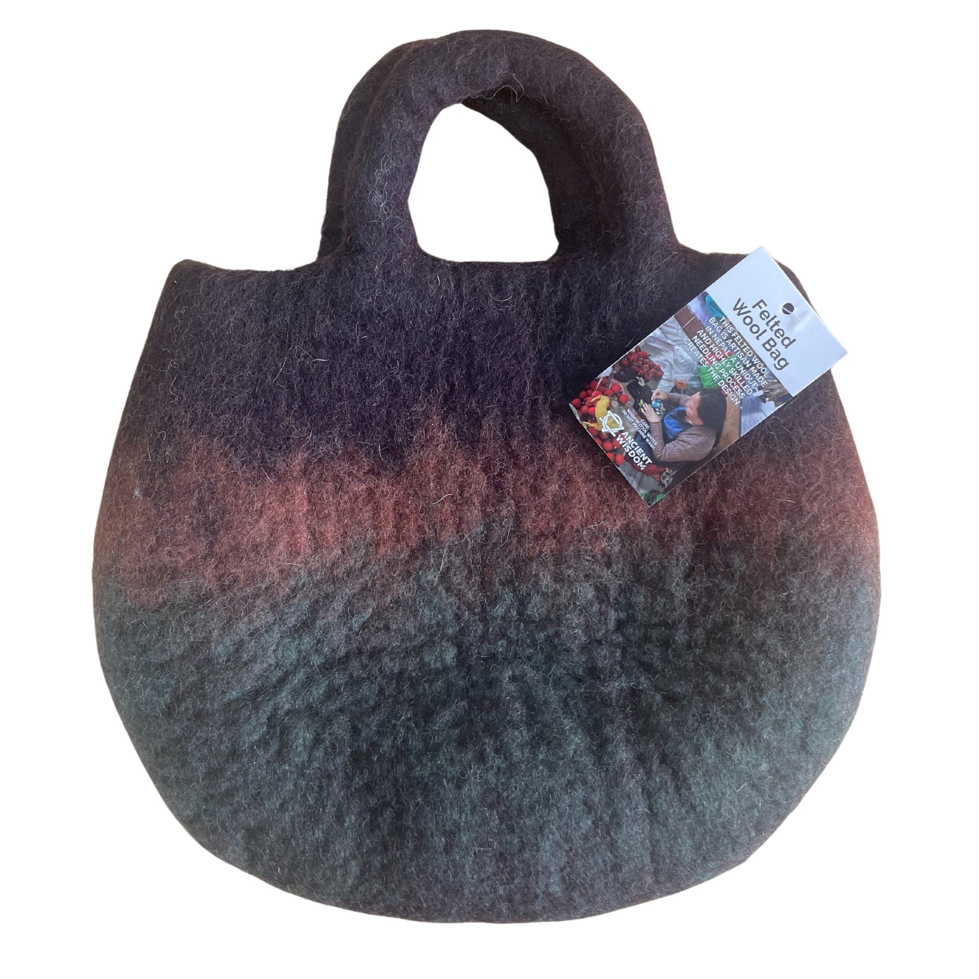 Handcrafted Wool Water Felted Two Handled Bag - Fairy Garden product packaging on clean background from Quintessential Holistic Health Ltd