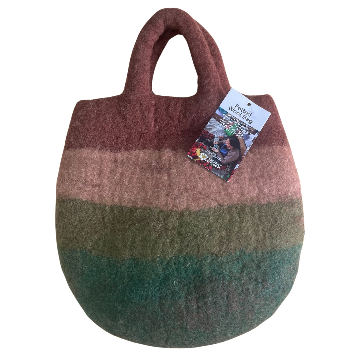 Handcrafted Wool Water Felted Two Handled Bag - Mushroom Garden product packaging on clean background from Quintessential Holistic Health Ltd