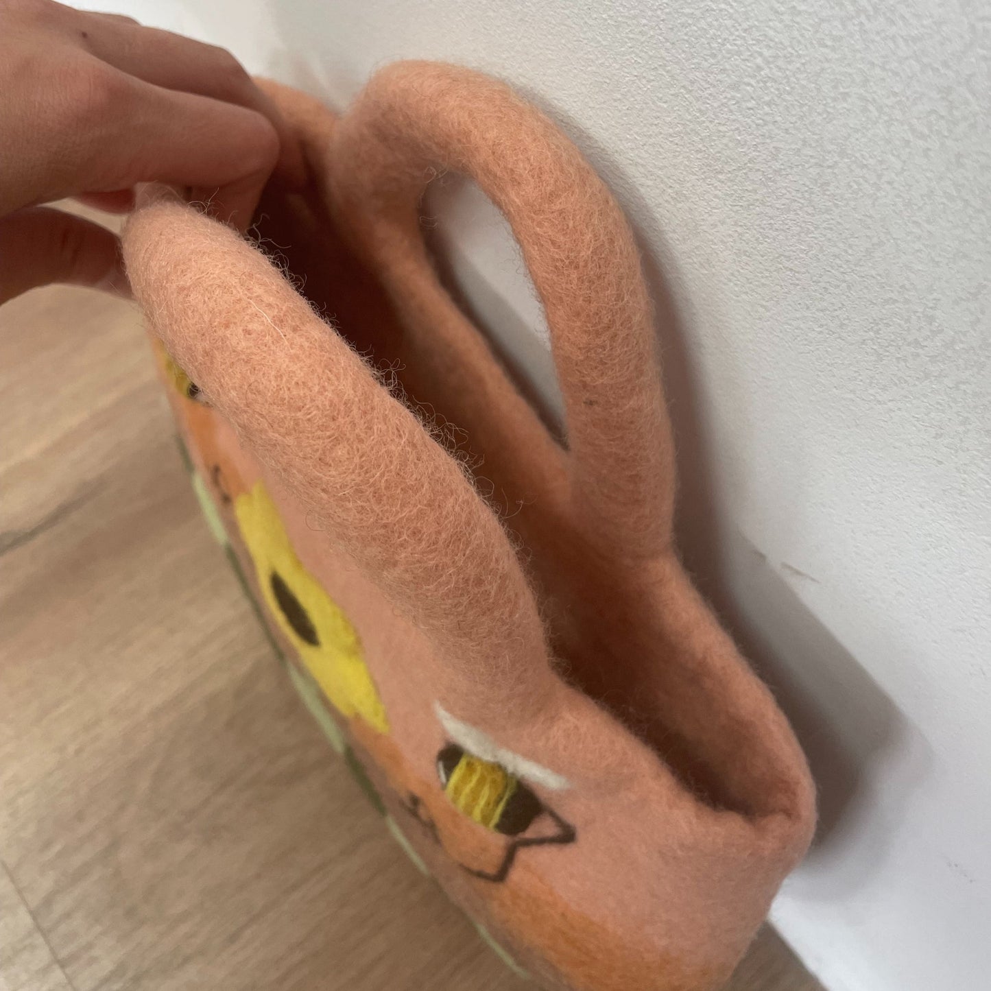 Handcrafted Wool Water Felted Two Handled Bag - Sunflower and Bees product packaging on clean background from Quintessential Holistic Health Ltd