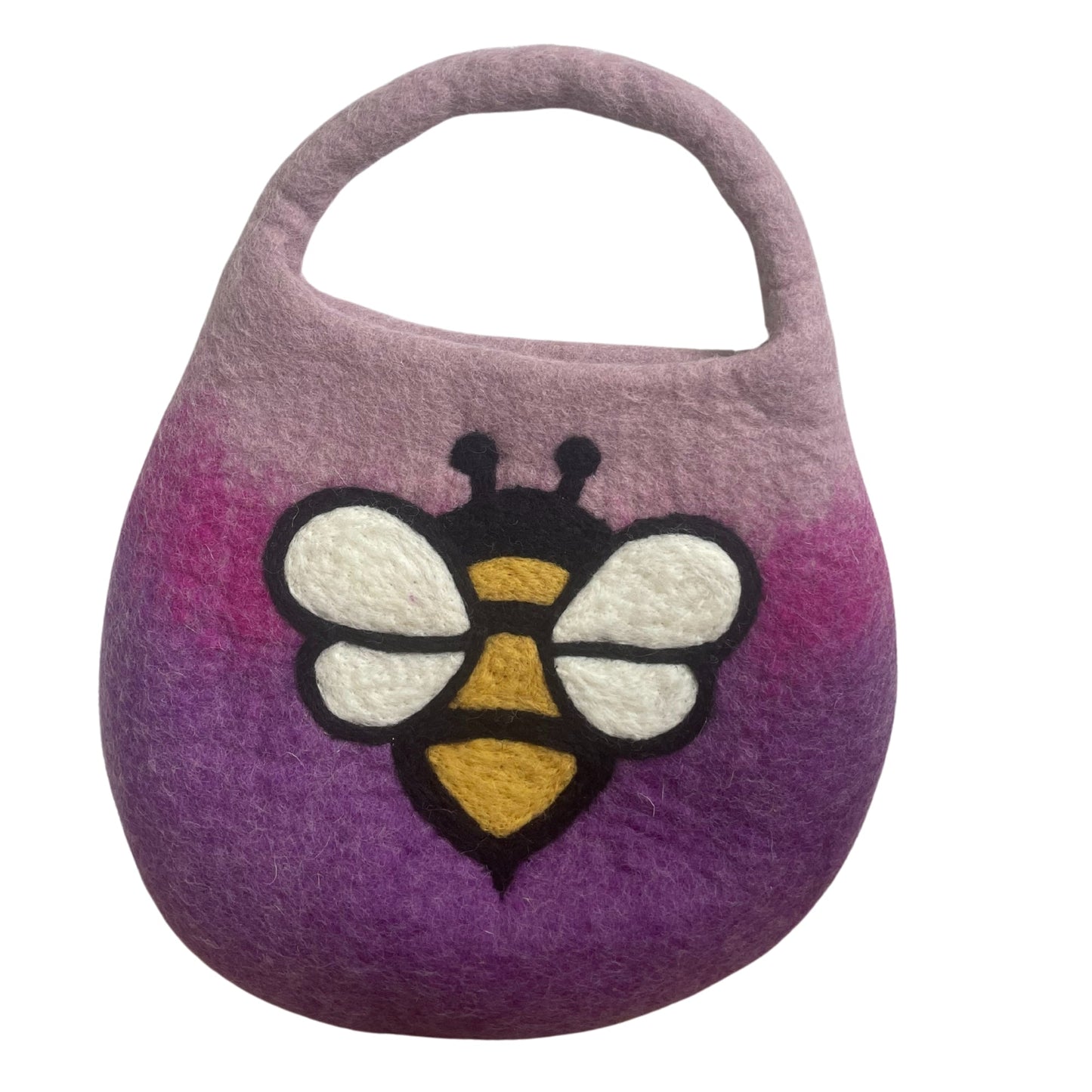 Handcrafted Wool Water Felted One Handle with Magnet Bag - Bee - Shades of Purple product packaging on clean background from Quintessential Holistic Health Ltd