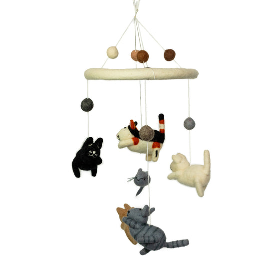 Handmade Childs Nursery Felt Mobile - Cats and Mice product packaging on clean background from Quintessential Holistic Health Ltd