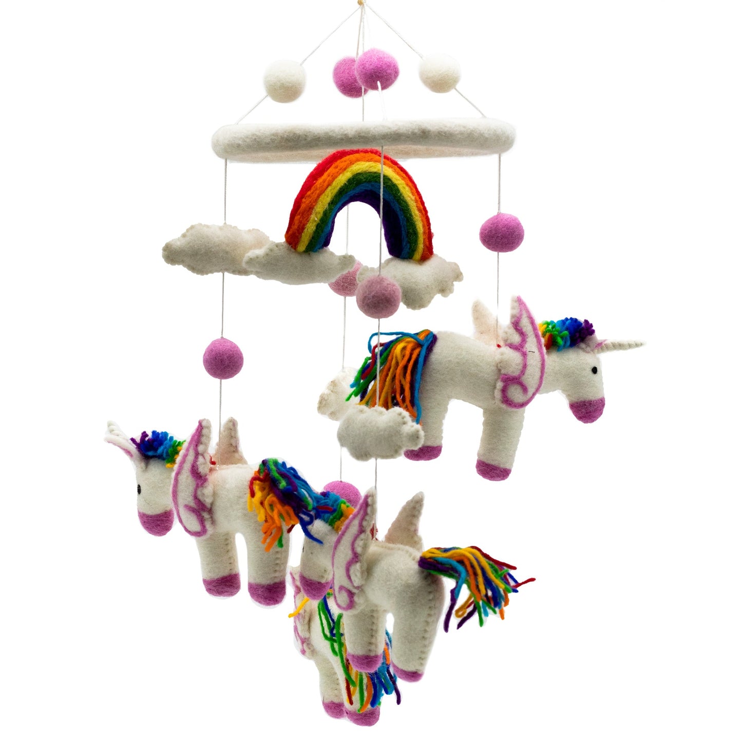 Handmade Childs Nursery Felt Mobile - Rainbow and Unicorns product packaging on clean background from Quintessential Holistic Health Ltd