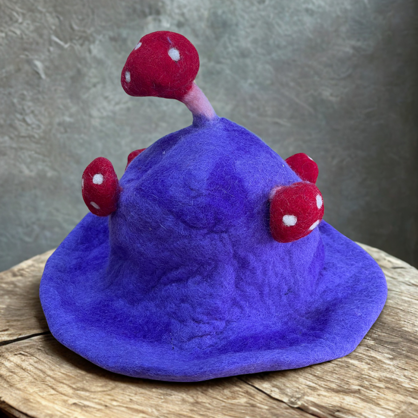 Wool Felted Handmade Mushroom Hat - Dreamy Purple Haze product packaging on clean background from Quintessential Holistic Health Ltd