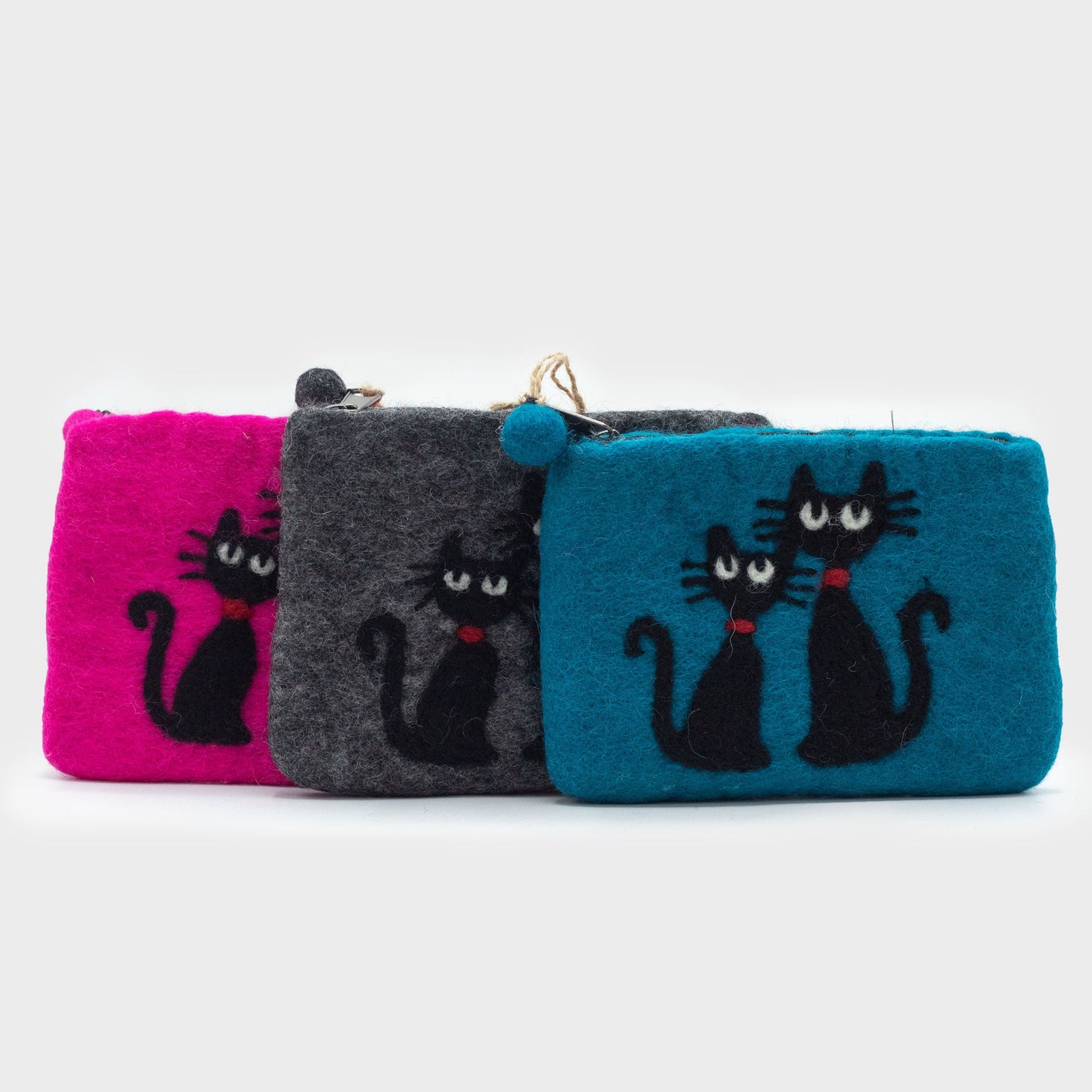 Handmade Natural Felt Purse or Pouch with Zip - Assorted Colours / Two Cats product packaging on clean background from Quintessential Holistic Health Ltd