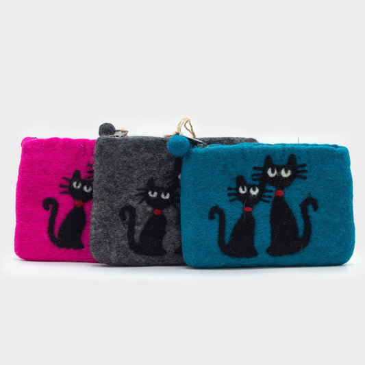 Handmade Natural Felt Purse or Pouch with Zip - Assorted Colours / Two Cats product packaging on clean background from Quintessential Holistic Health Ltd