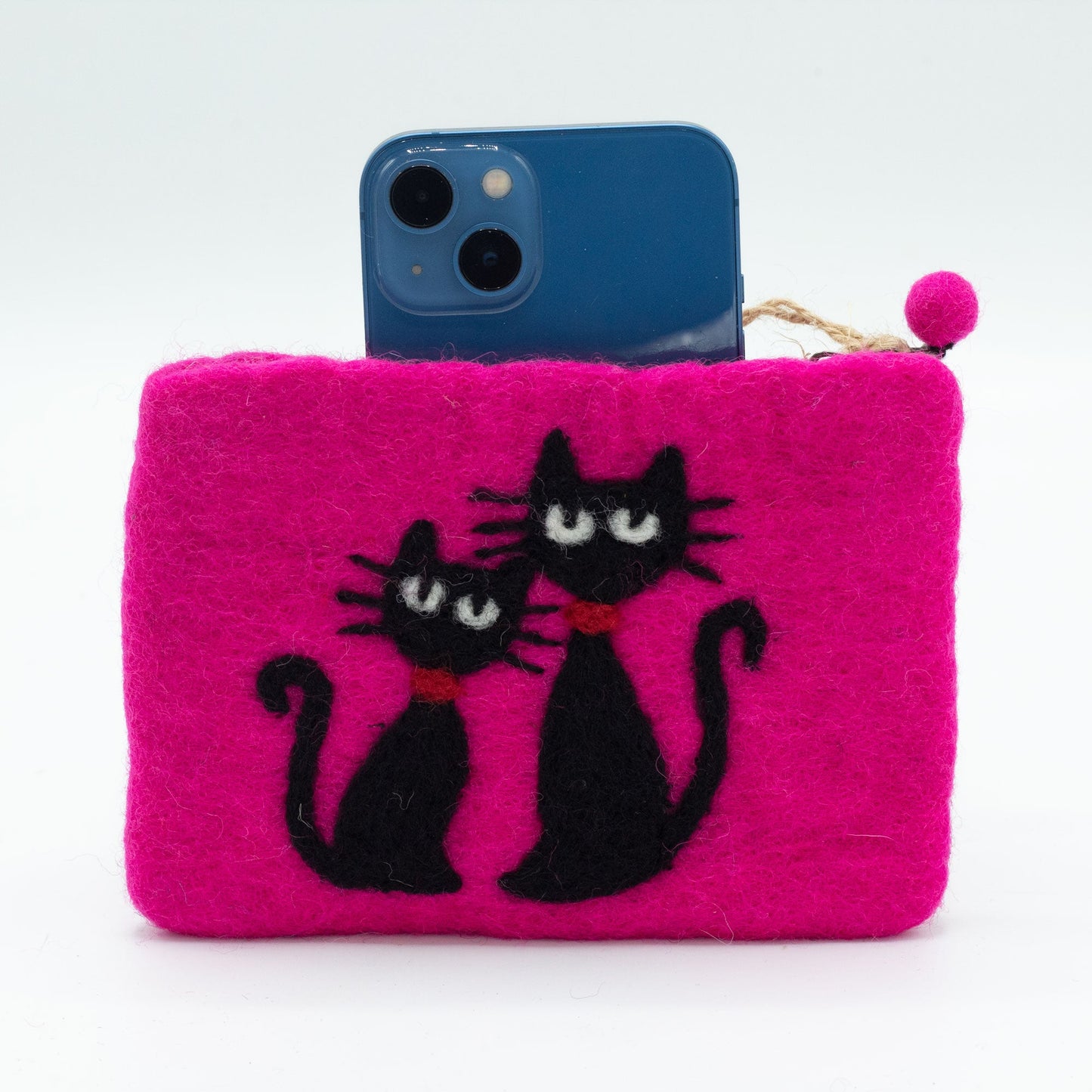 Handmade Natural Felt Purse or Pouch with Zip - Assorted Colours / Two Cats product packaging on clean background from Quintessential Holistic Health Ltd