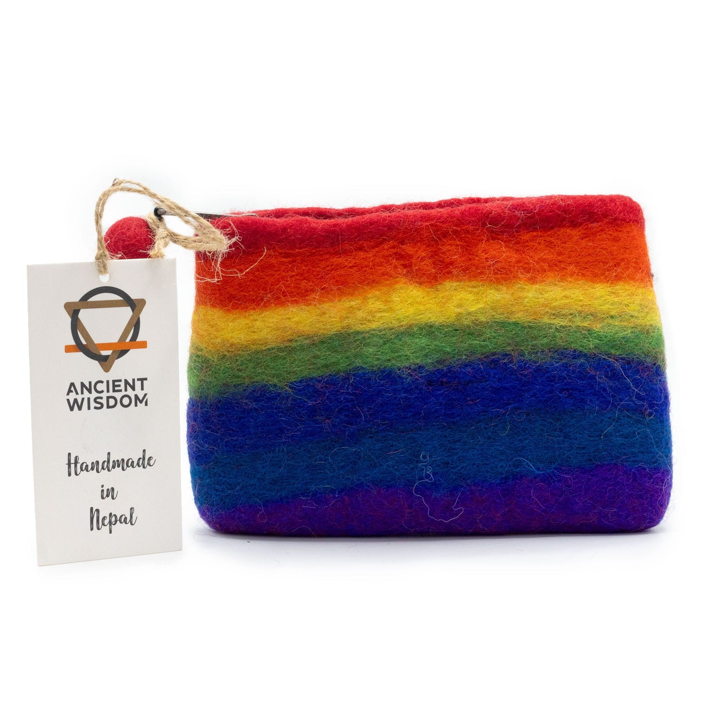 Handmade Natural Felt Purse or Pouch with Zip - Assorted Colours / Rainbow product packaging on clean background from Quintessential Holistic Health Ltd