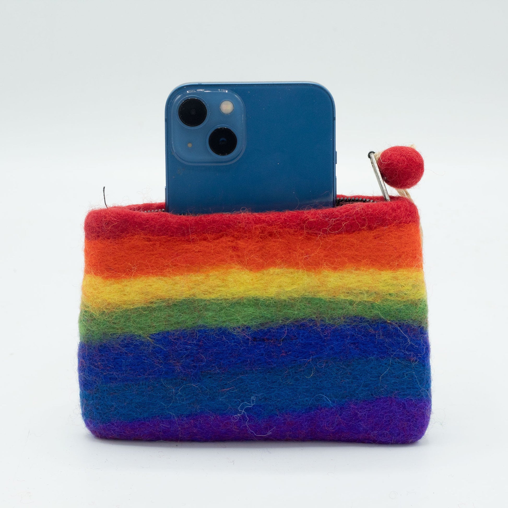 Handmade Natural Felt Purse or Pouch with Zip - Assorted Colours / Rainbow product packaging on clean background from Quintessential Holistic Health Ltd