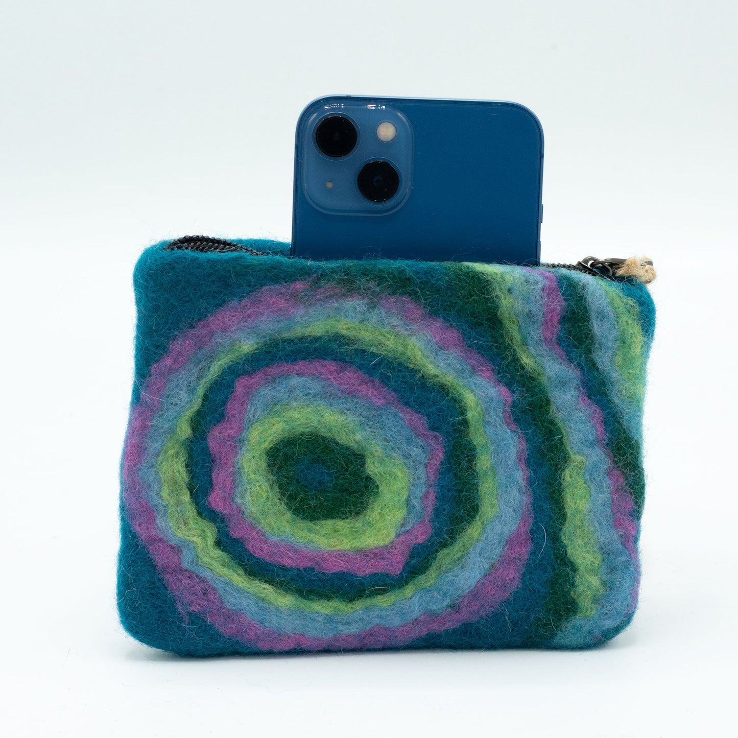 Handmade Natural Felt Purse or Pouch with Zip - Assorted Colours / Psychedelic product packaging on clean background from Quintessential Holistic Health Ltd