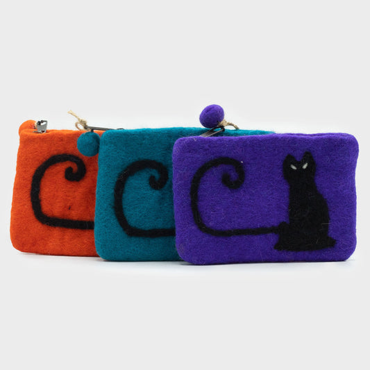 Handmade Natural Felt Purse or Pouch with Zip - Assorted Colours / Cat Face product packaging on clean background from Quintessential Holistic Health Ltd