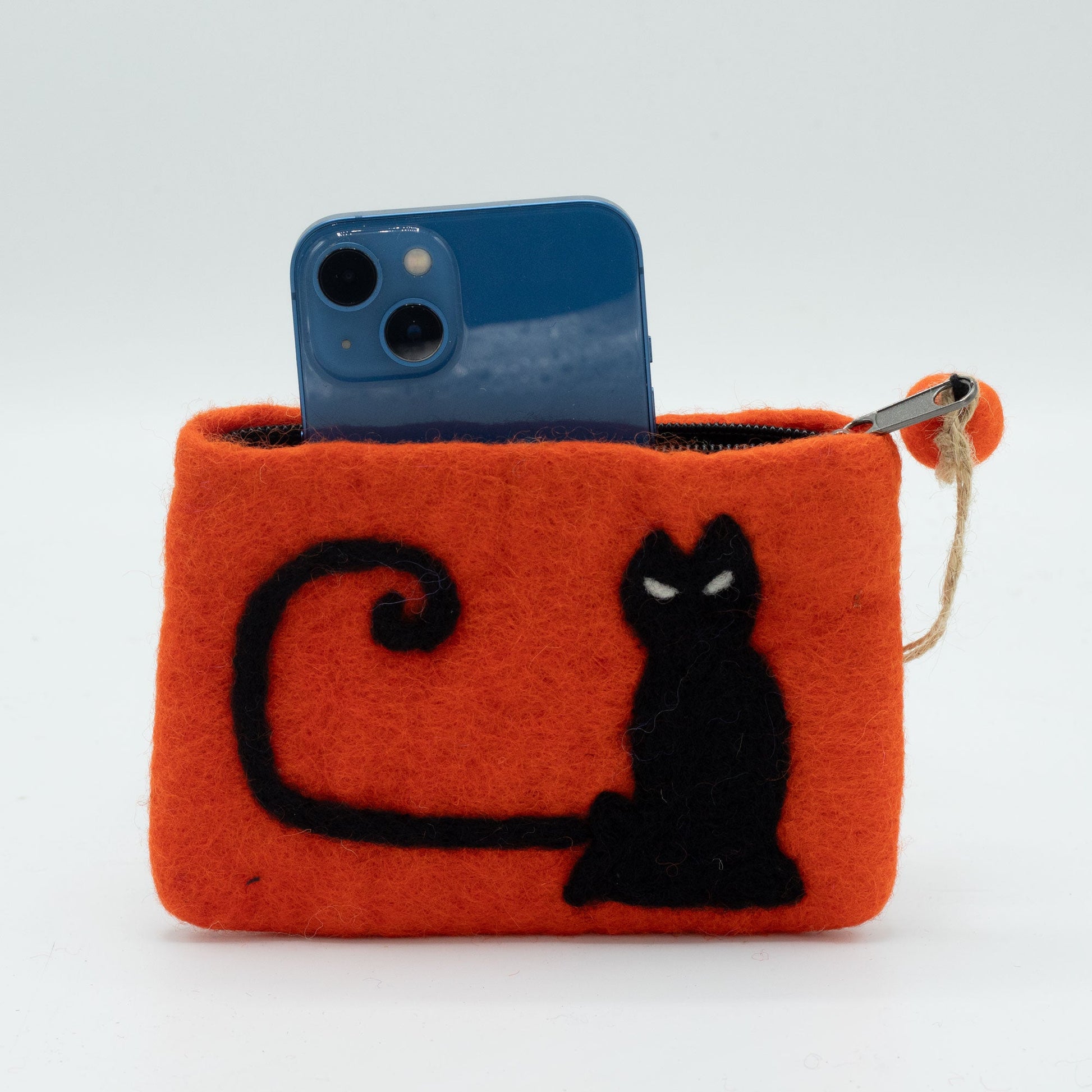 Handmade Natural Felt Purse or Pouch with Zip - Assorted Colours / Cat Face product packaging on clean background from Quintessential Holistic Health Ltd