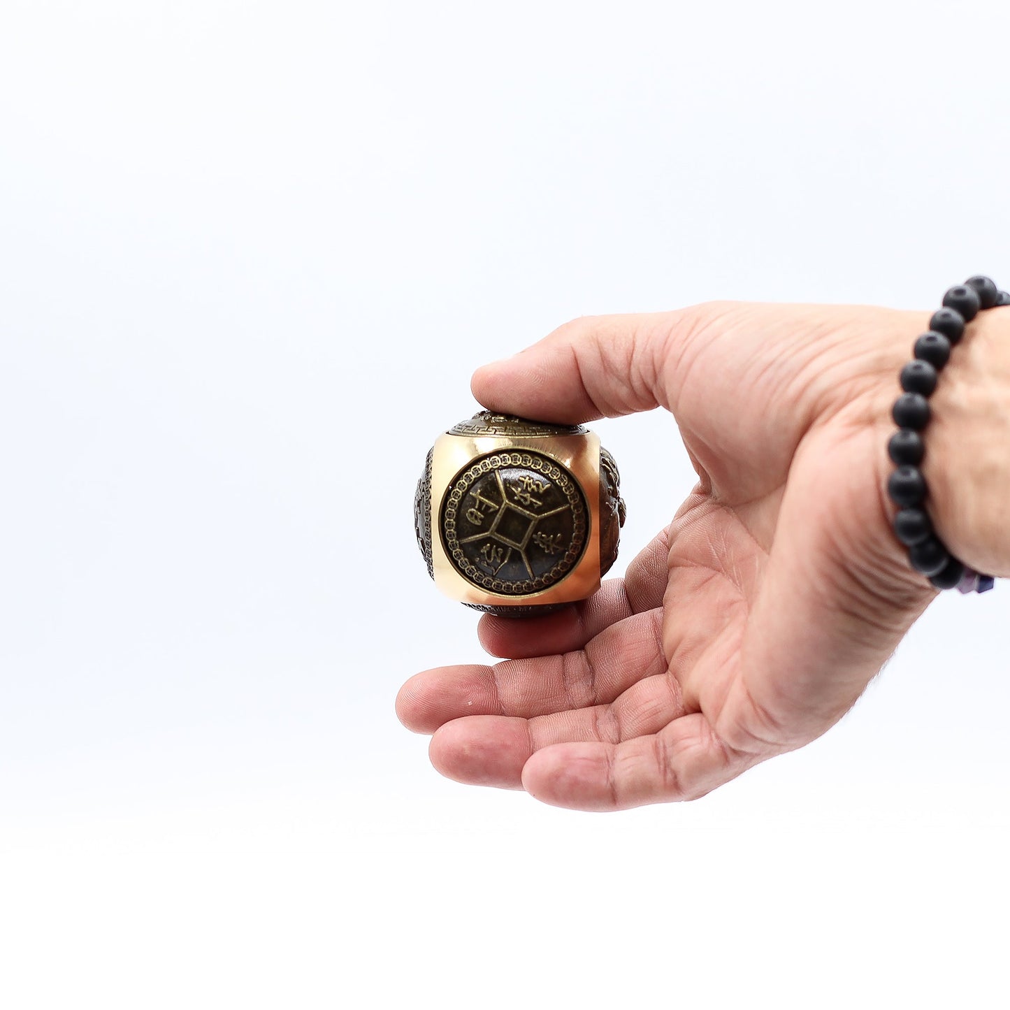 Feng Shui Fortune Spinner - Large / Rounded Wealth Dice product packaging on clean background from Quintessential Holistic Health Ltd
