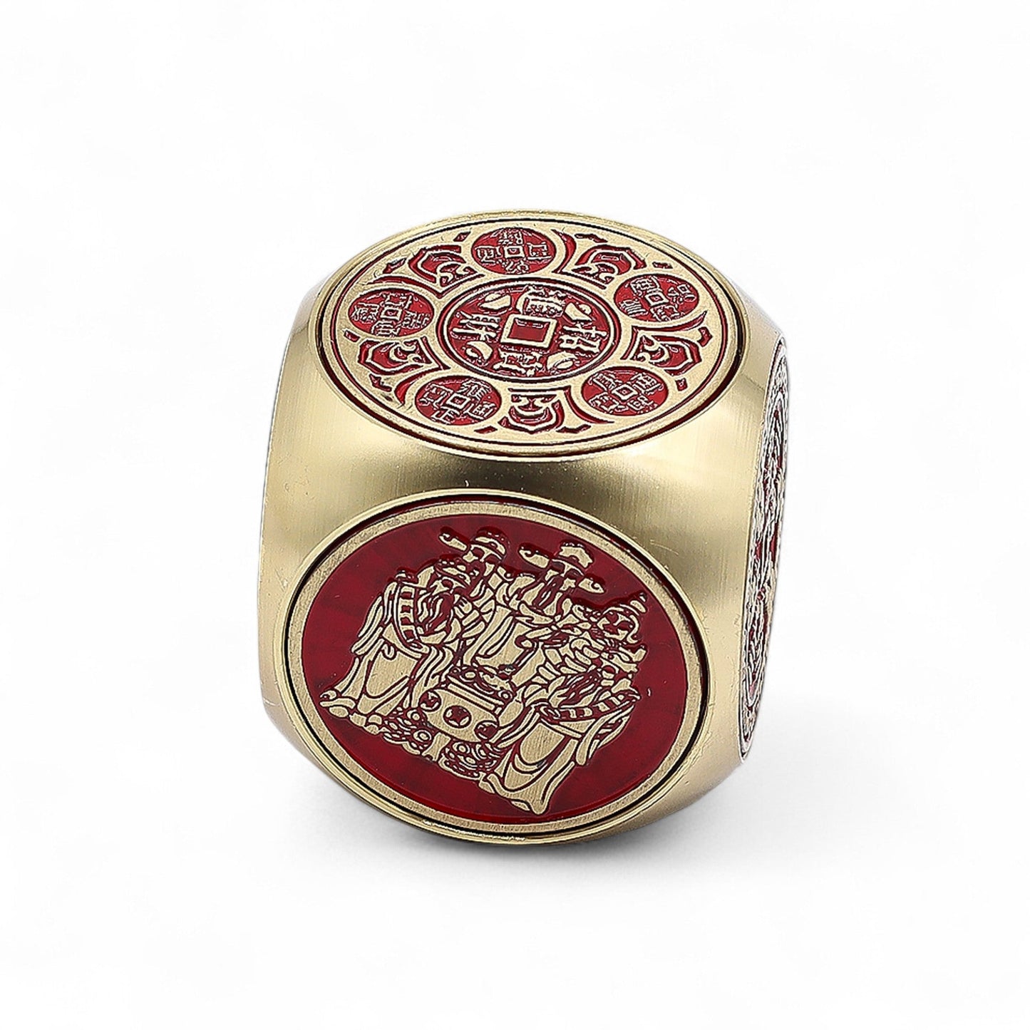 Feng Shui Fortune Spinner - Flat / Red and Brass Prosperity Cube product packaging on clean background from Quintessential Holistic Health Ltd