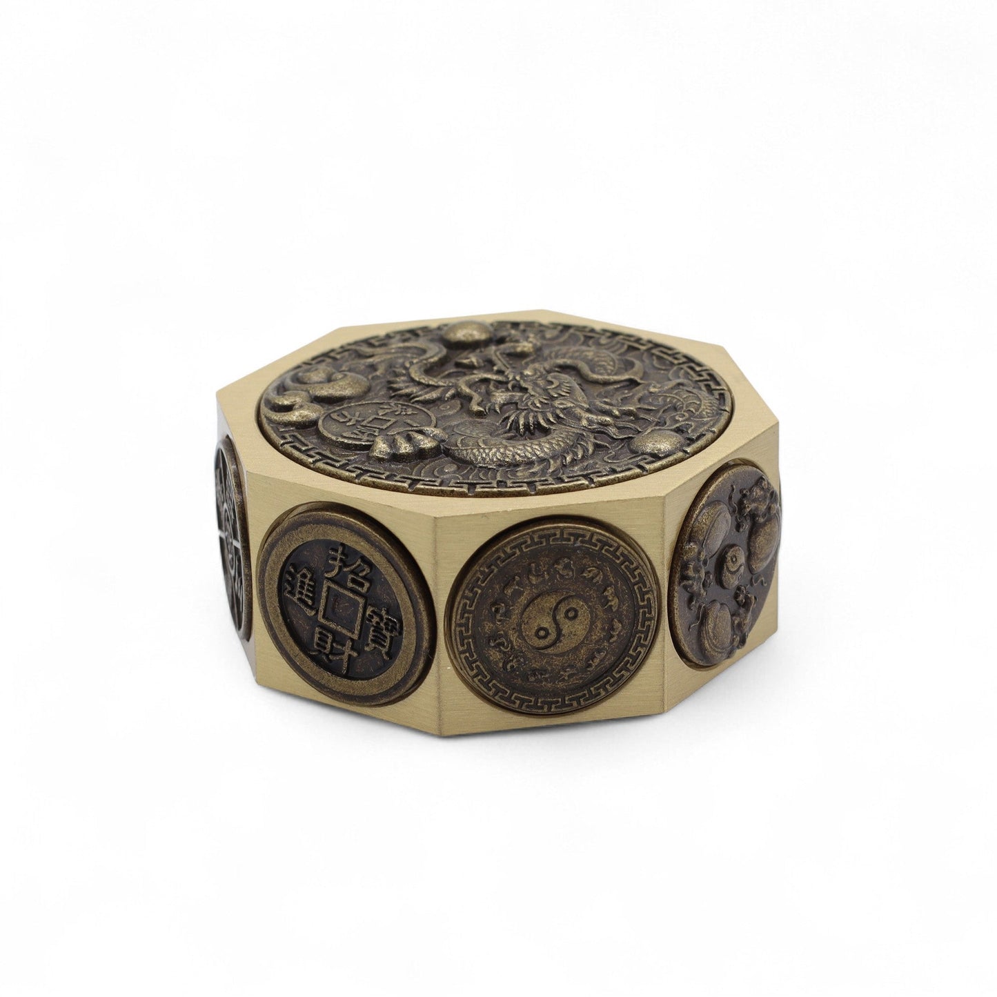 Feng Shui Fortune Spinner - Lucky Cat and Dragon / Protection and Prosperity product packaging on clean background from Quintessential Holistic Health Ltd