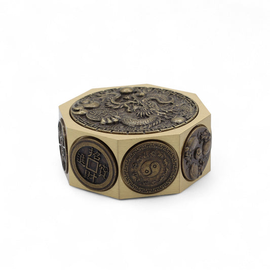Feng Shui Fortune Spinner - Lucky Cat and Dragon / Protection and Prosperity product packaging on clean background from Quintessential Holistic Health Ltd