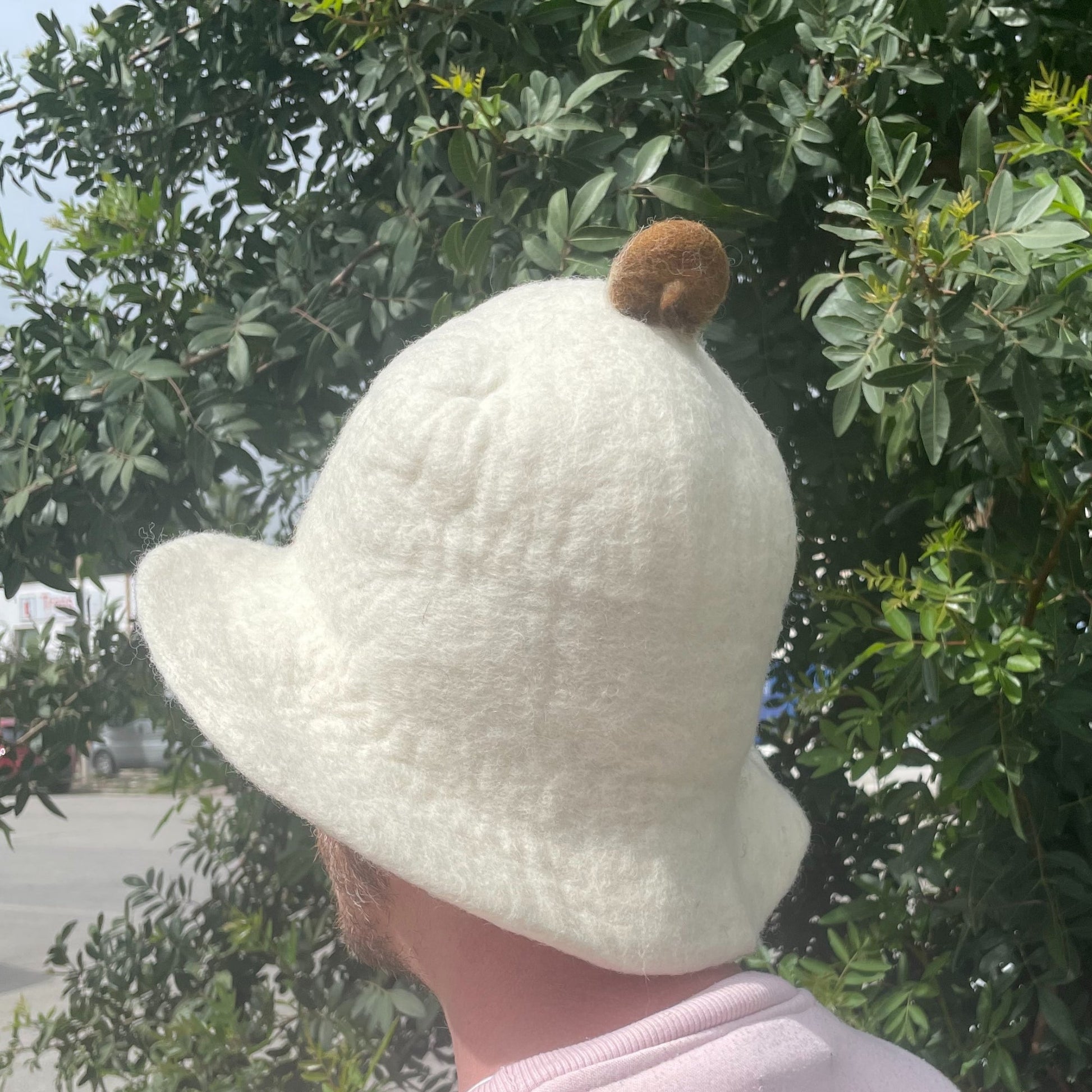 Wool Felted Handmade Sauna Hat - Natural product packaging on clean background from Quintessential Holistic Health Ltd