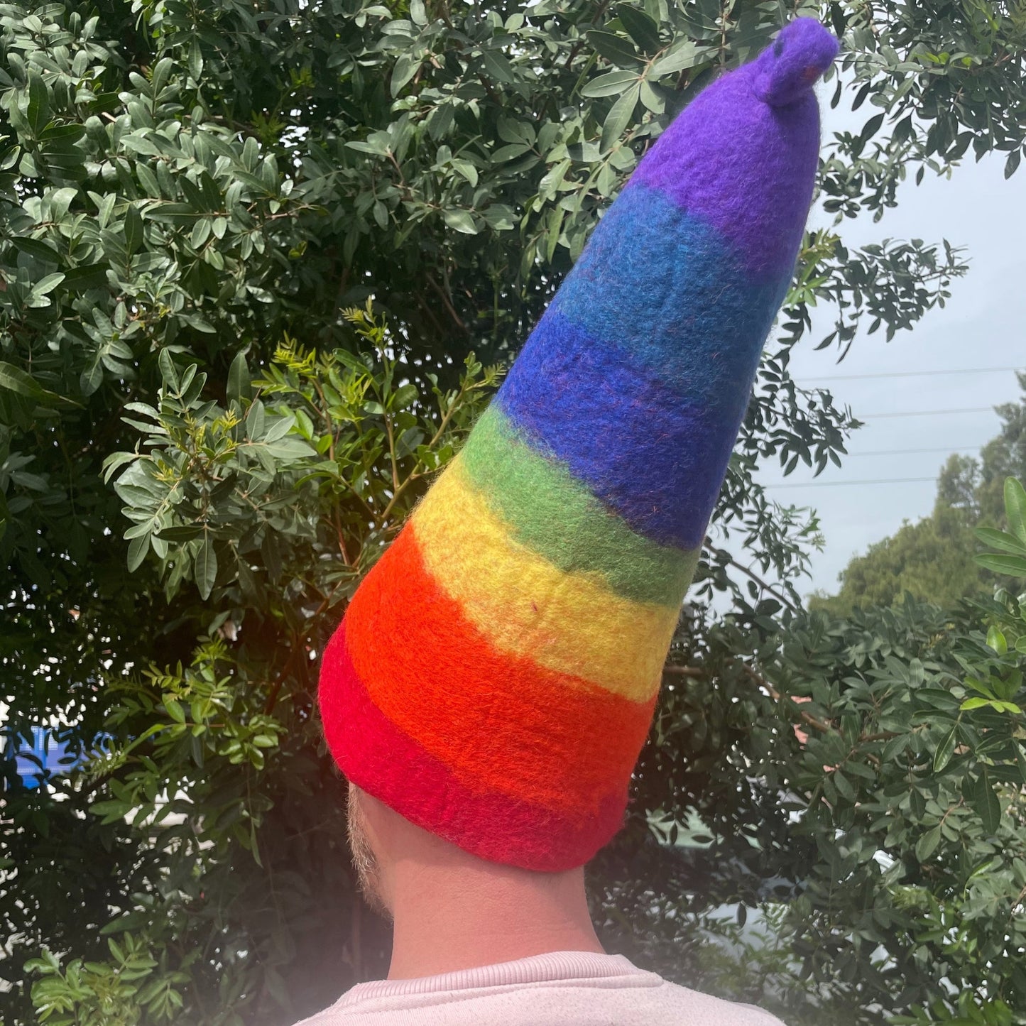 Wool Felted Handmade Wizards Sauna Hat - Rainbow product packaging on clean background from Quintessential Holistic Health Ltd