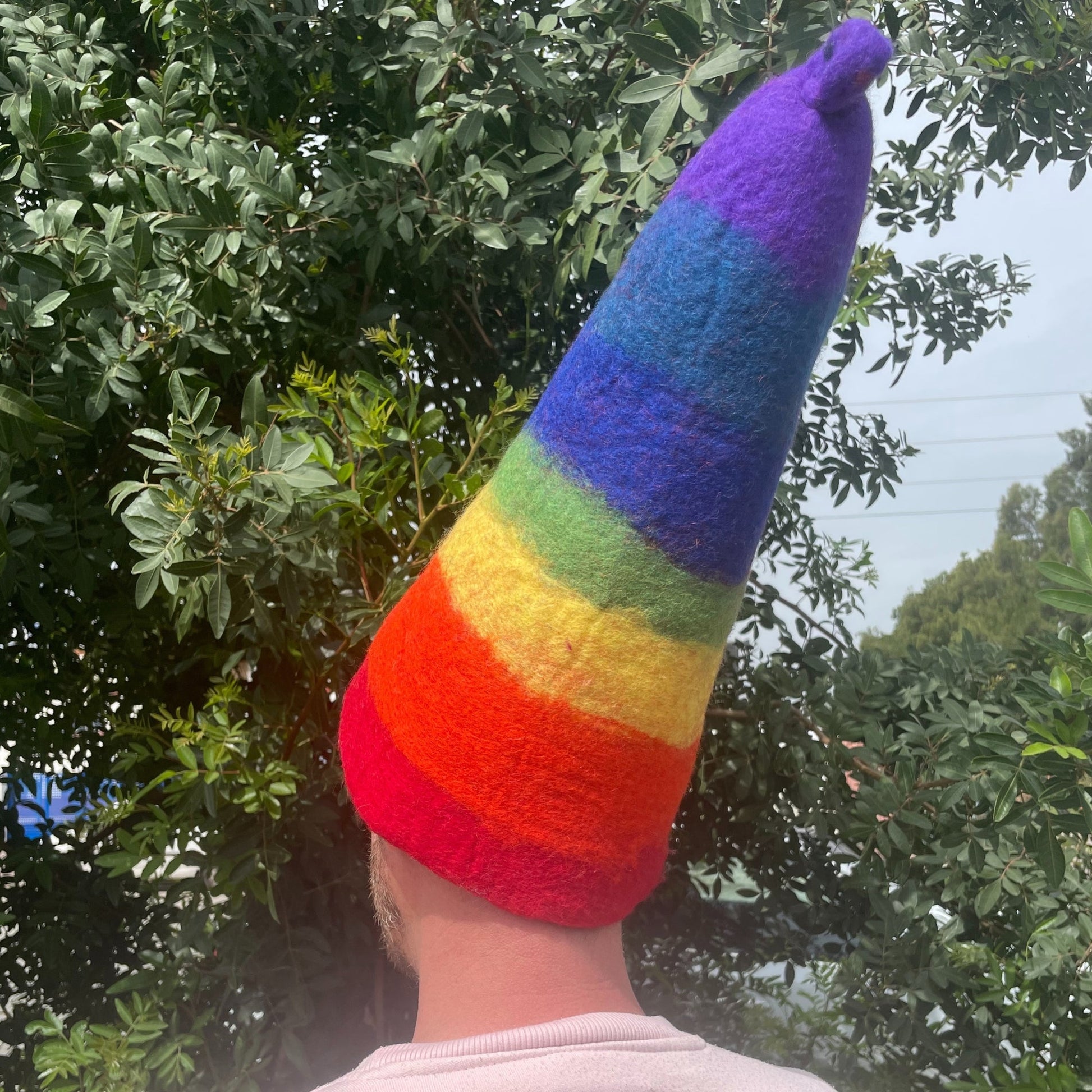 Wool Felted Handmade Wizards Sauna Hat - Rainbow product packaging on clean background from Quintessential Holistic Health Ltd