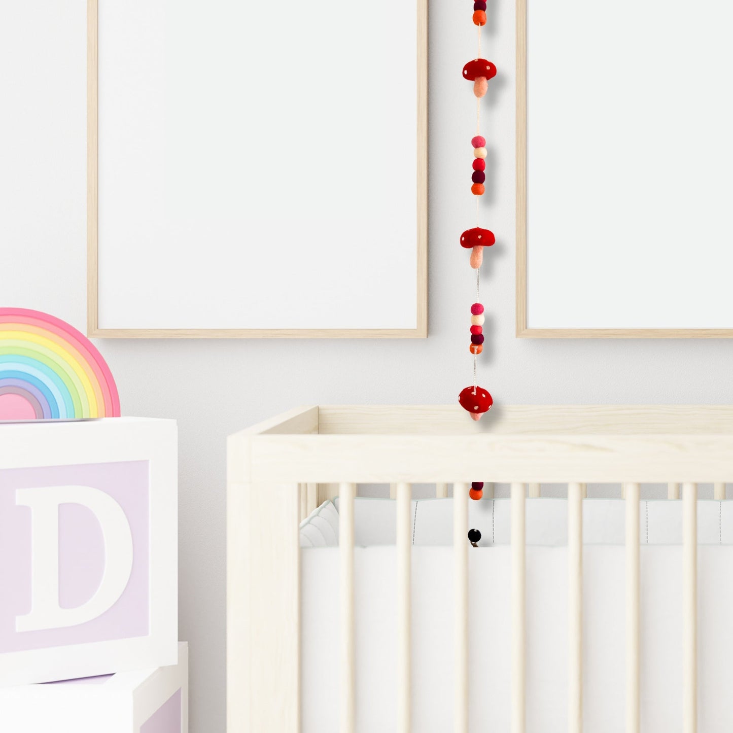 Handmade Childs Nursery Felt Wall or Ceiling Hanging - Red Mushrooms product packaging on clean background from Quintessential Holistic Health Ltd