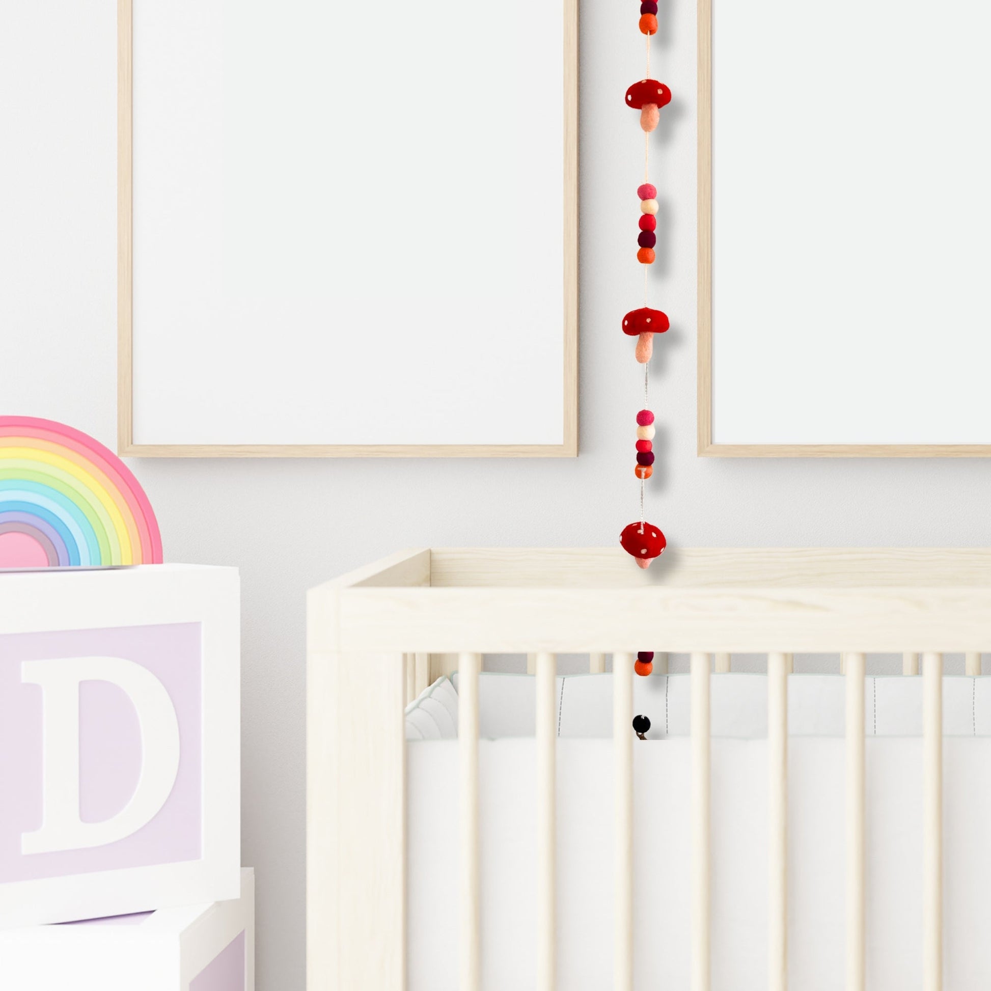 Handmade Childs Nursery Felt Wall or Ceiling Hanging - Red Mushrooms product packaging on clean background from Quintessential Holistic Health Ltd