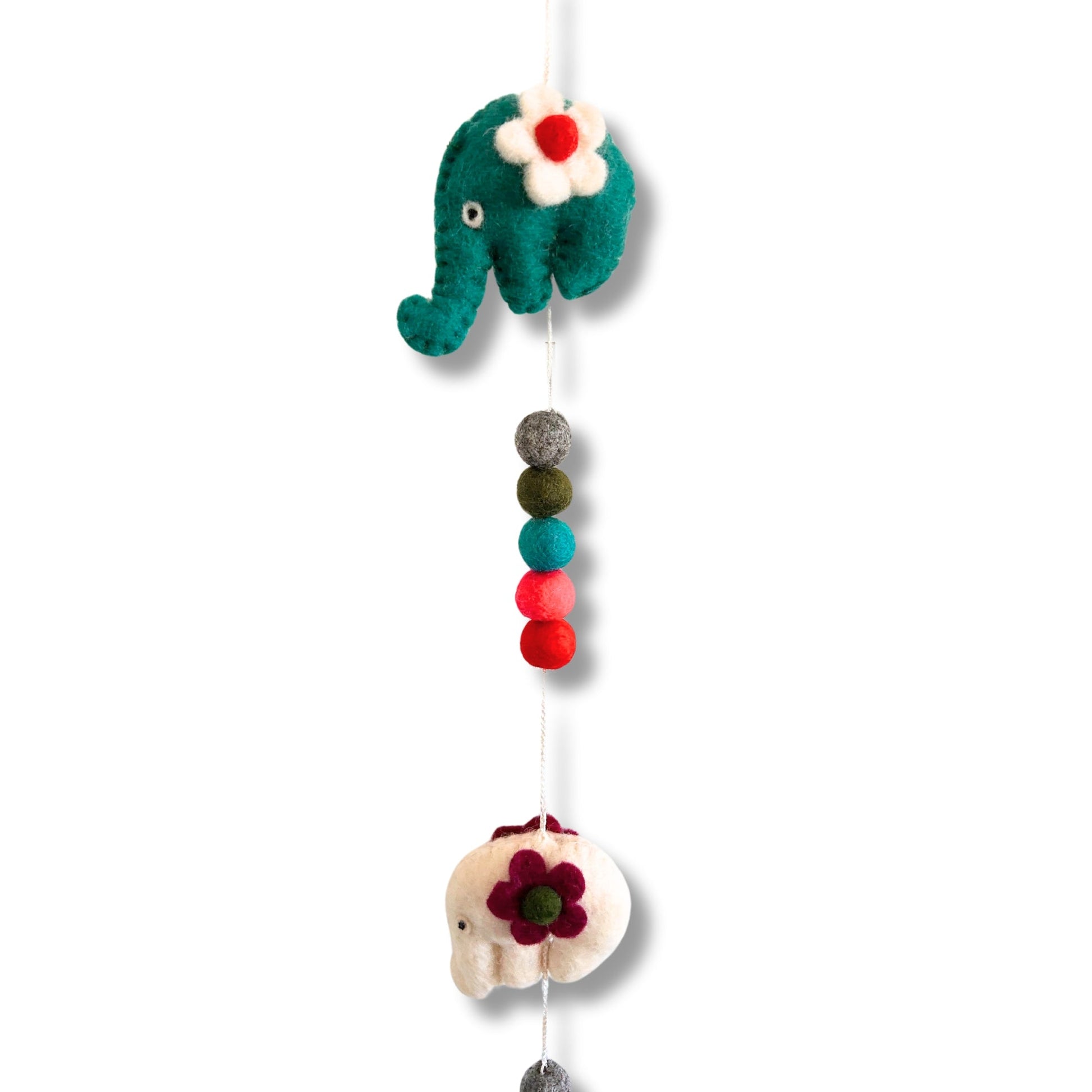 Handmade Childs Nursery Felt Wall or Ceiling Hanging - Elephants / Random Colours product packaging on clean background from Quintessential Holistic Health Ltd