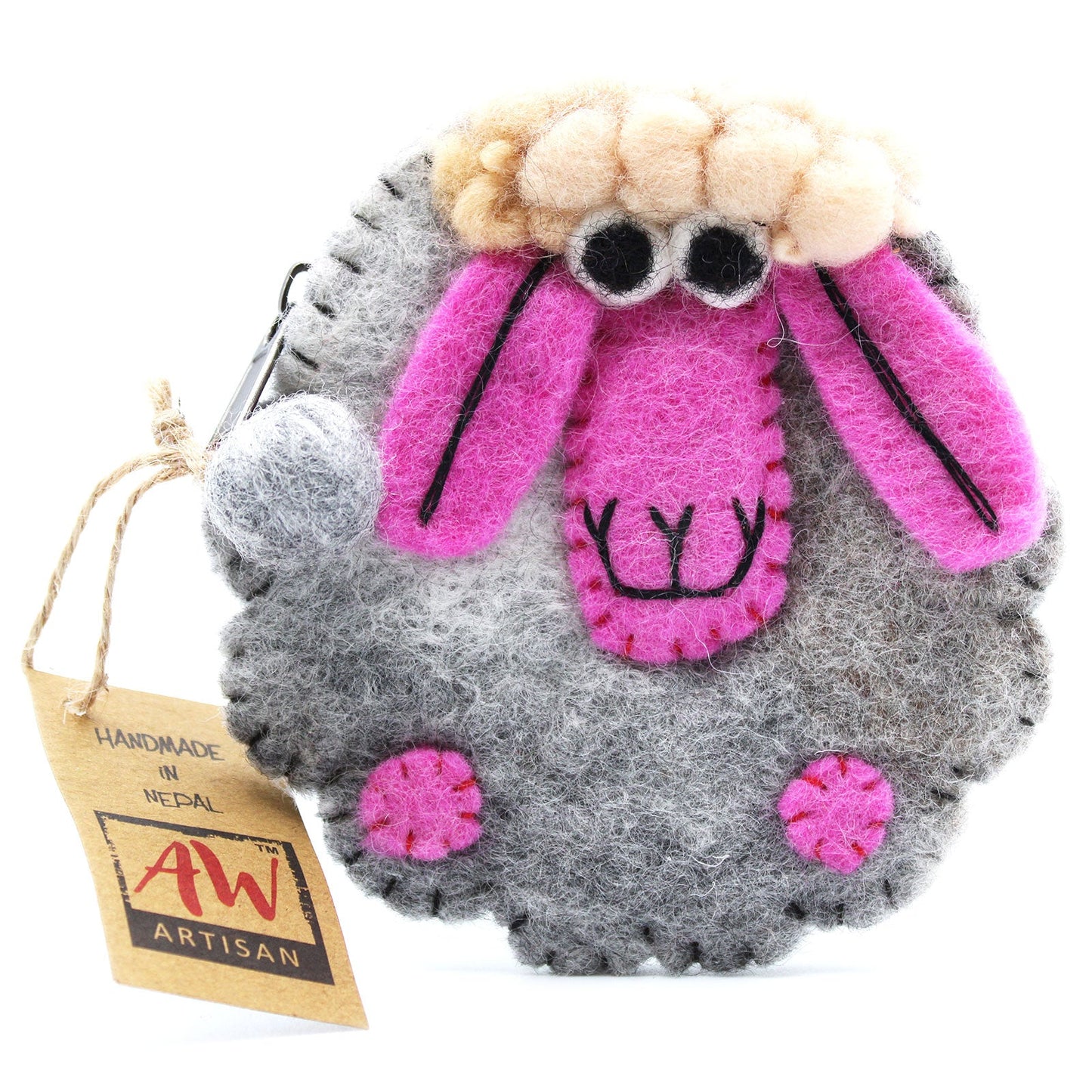 Handmade Natural Felt Purse or Pouch with Zip - Assorted Colours / Happy Sheep product packaging on clean background from Quintessential Holistic Health Ltd