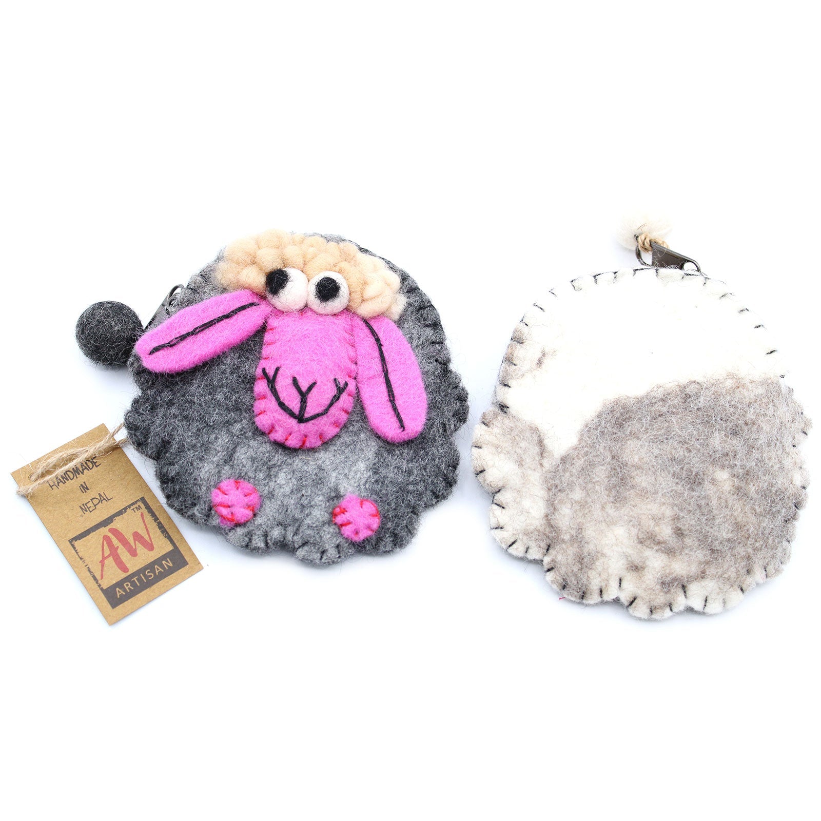 Handmade Natural Felt Purse or Pouch with Zip - Assorted Colours / Happy Sheep product packaging on clean background from Quintessential Holistic Health Ltd