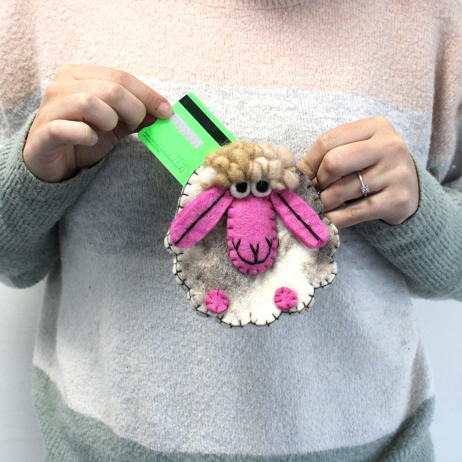 Handmade Natural Felt Purse or Pouch with Zip - Assorted Colours / Happy Sheep product packaging on clean background from Quintessential Holistic Health Ltd