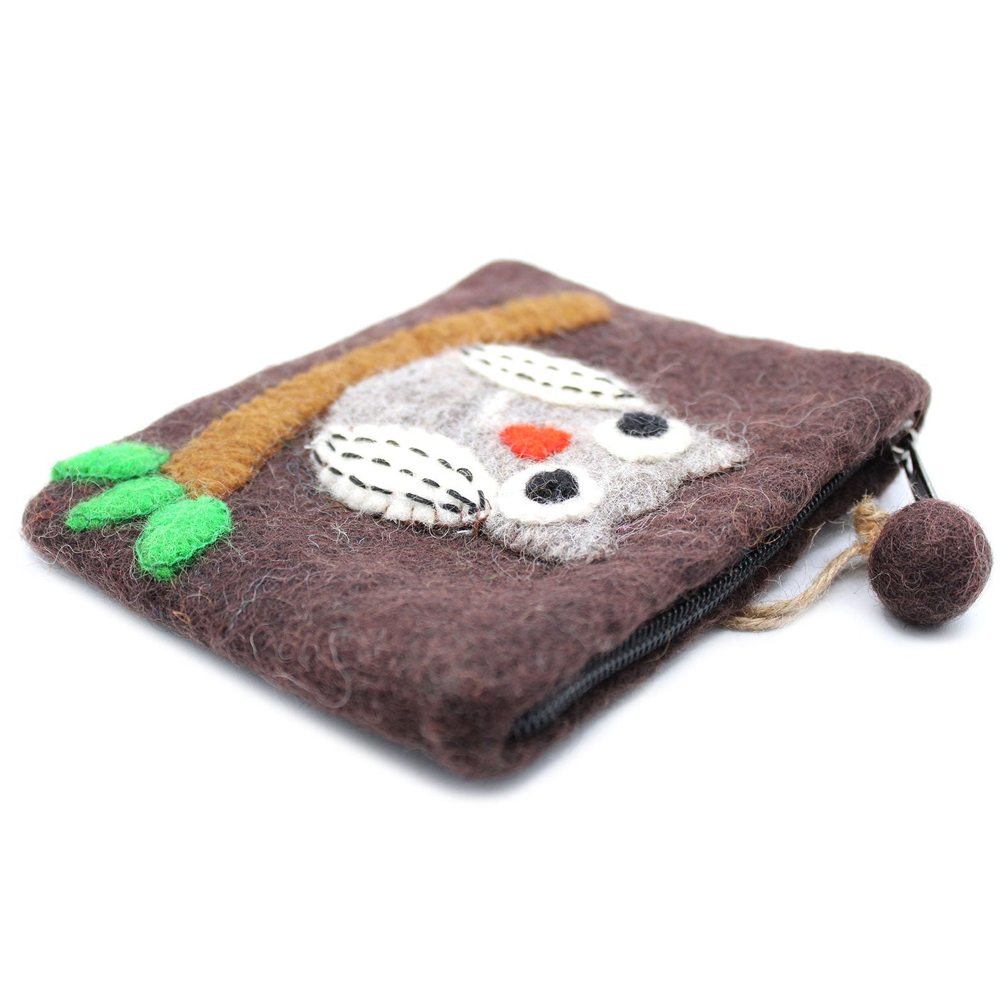 Handmade Natural Felt Purse or Pouch with Zip - Assorted Colours / Owl on Branch product packaging on clean background from Quintessential Holistic Health Ltd