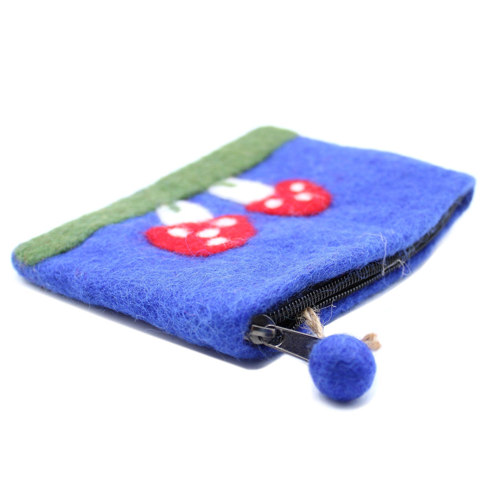 Handmade Natural Felt Purse or Pouch with Zip - Assorted Colours / Mystic Mushrooms product packaging on clean background from Quintessential Holistic Health Ltd
