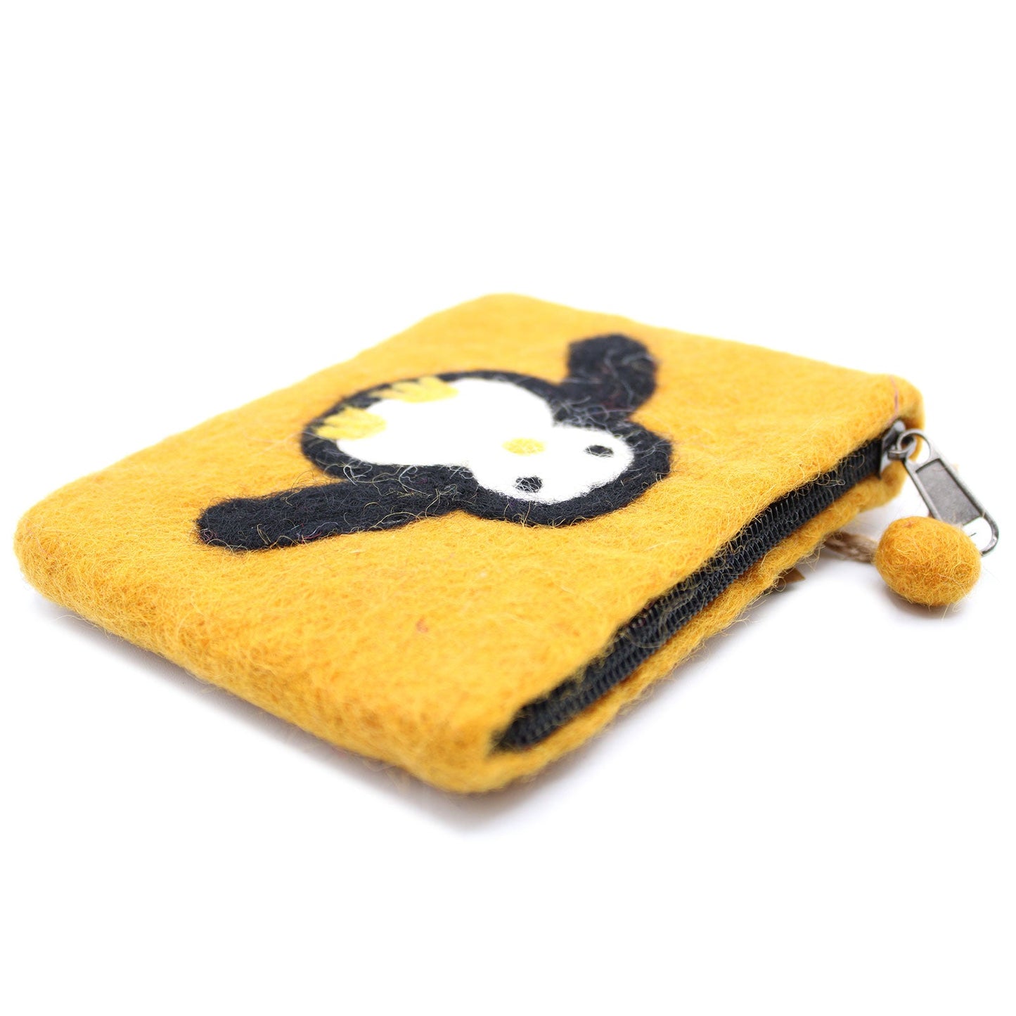 Handmade Natural Felt Purse or Pouch with Zip - Assorted Colours / Cute Penguin product packaging on clean background from Quintessential Holistic Health Ltd