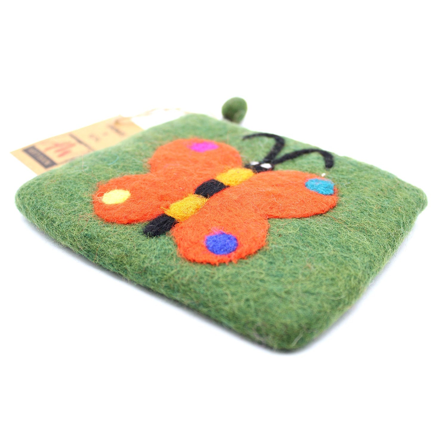 Handmade Natural Felt Purse or Pouch with Zip - Assorted Colours / Butterfly product packaging on clean background from Quintessential Holistic Health Ltd