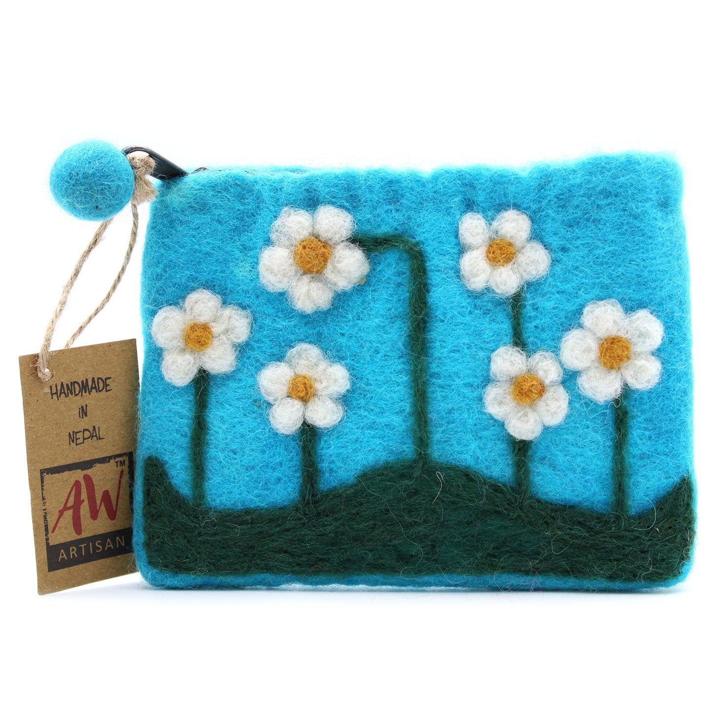 Handmade Natural Felt Purse or Pouch with Zip - Assorted Colours / Flower Garden product packaging on clean background from Quintessential Holistic Health Ltd
