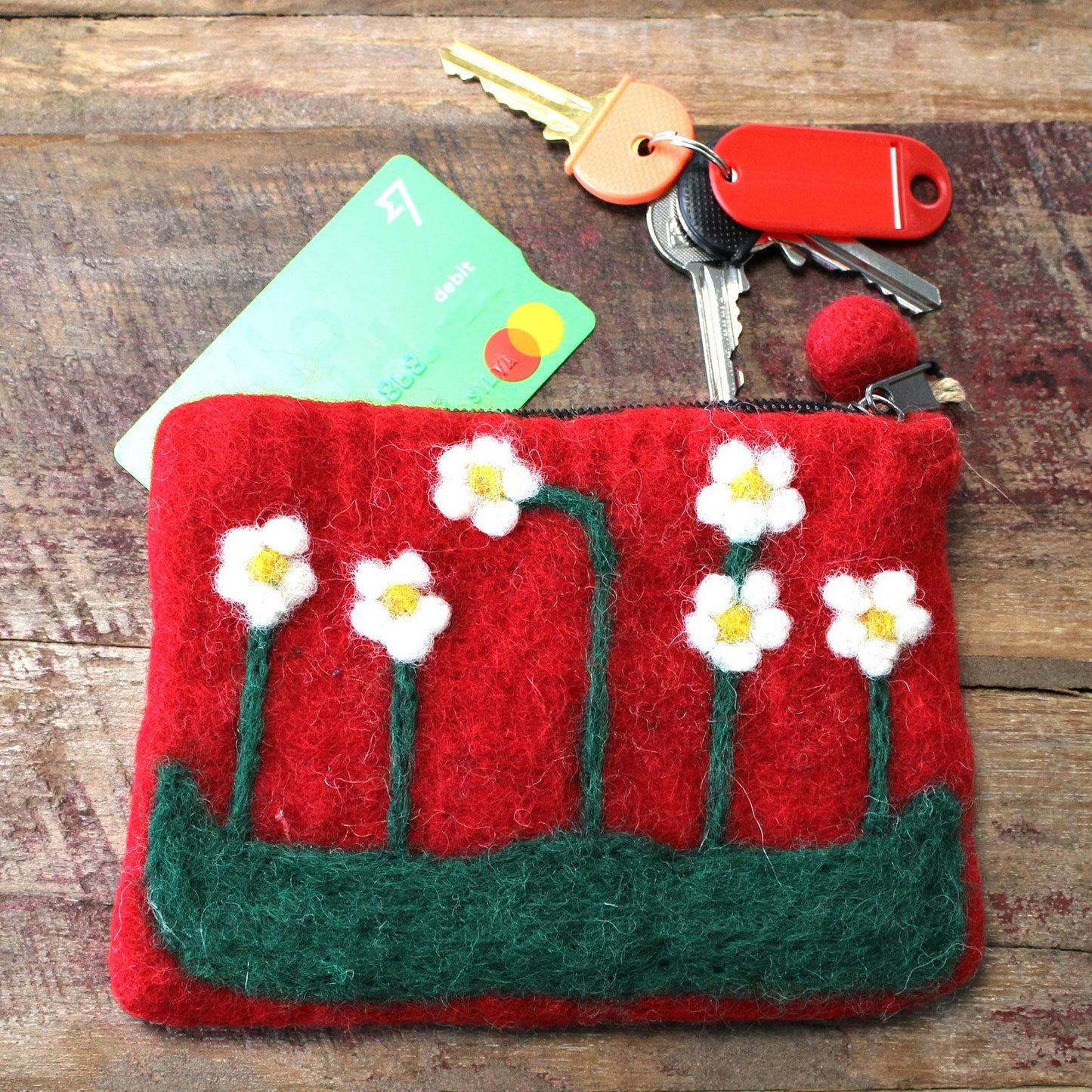 Handmade Natural Felt Purse or Pouch with Zip - Assorted Colours / Flower Garden product packaging on clean background from Quintessential Holistic Health Ltd