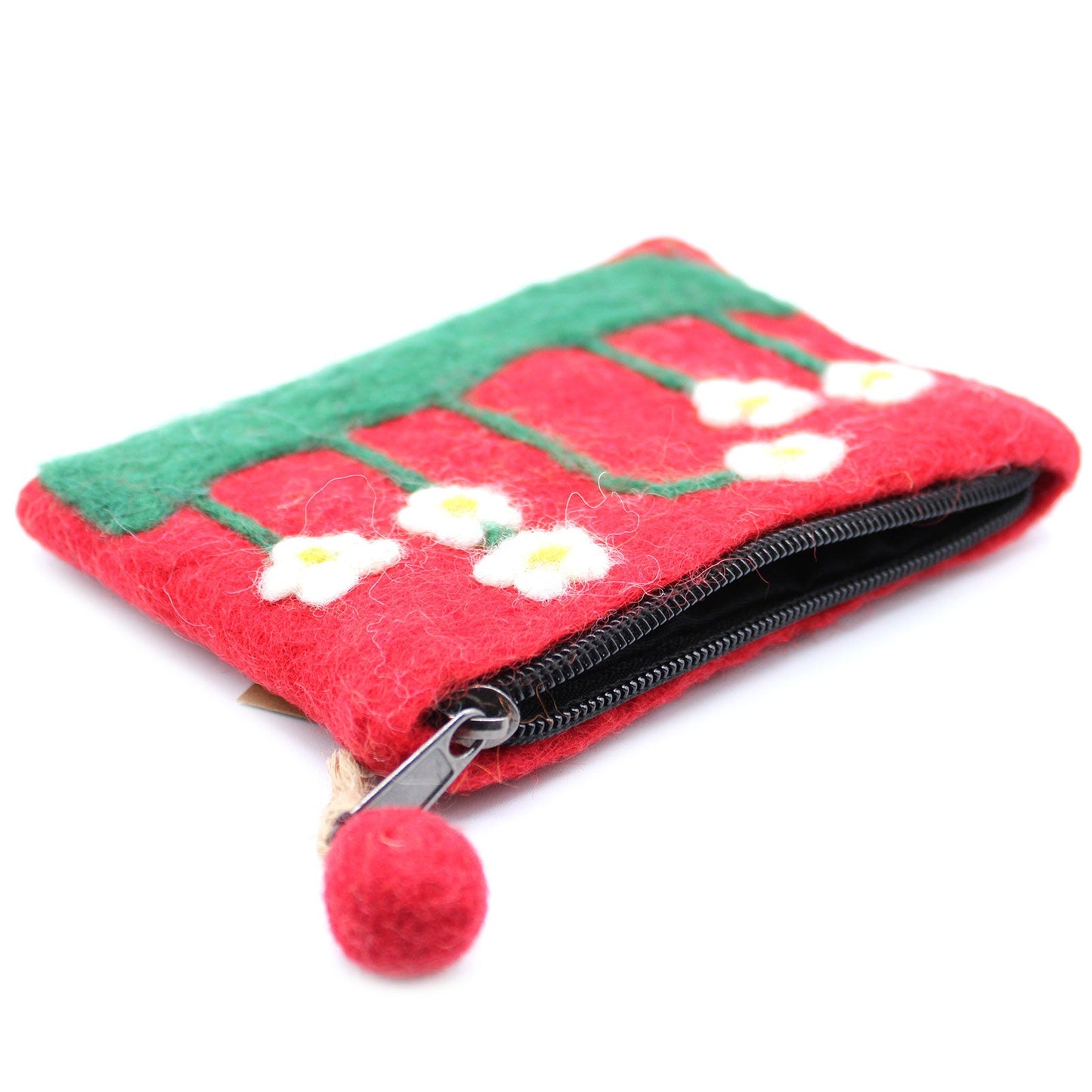 Handmade Natural Felt Purse or Pouch with Zip - Assorted Colours / Flower Garden product packaging on clean background from Quintessential Holistic Health Ltd