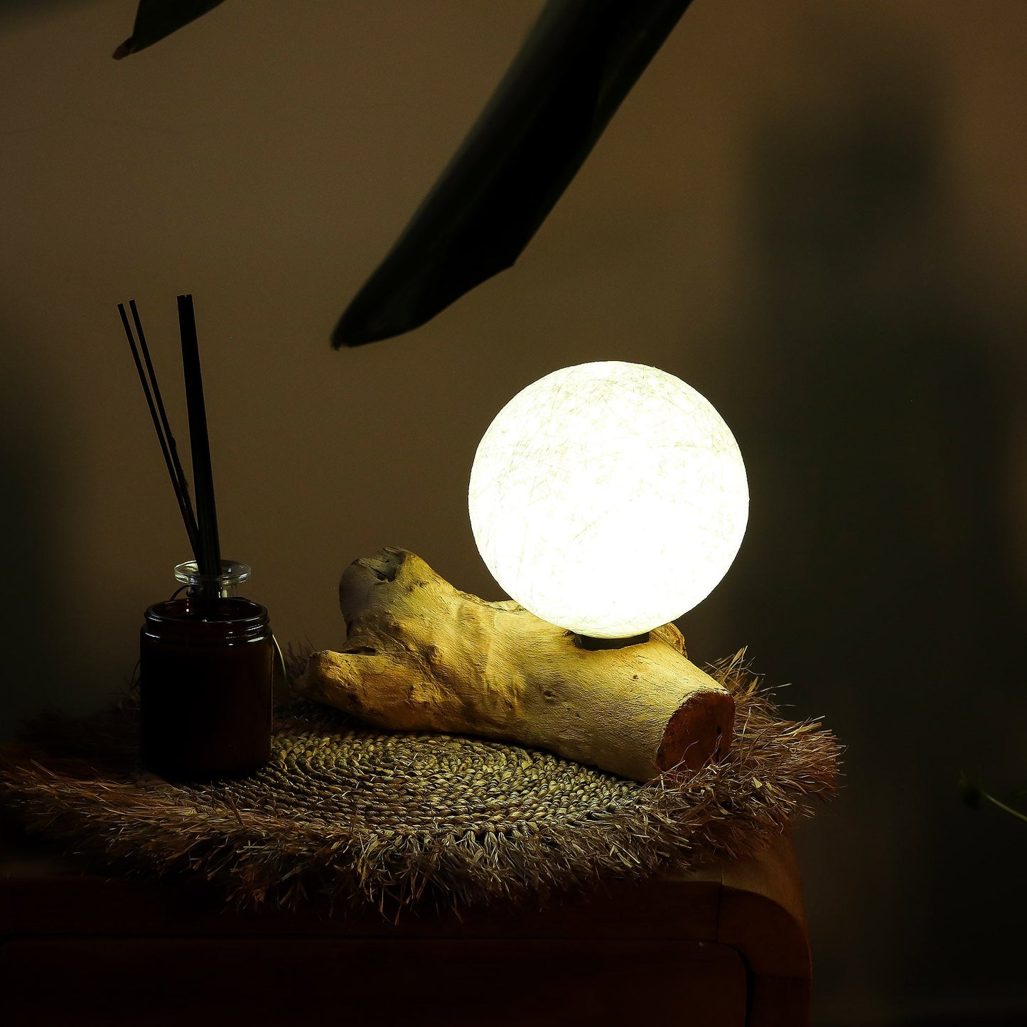 Natural Driftwood LED Glow Lamp - Cotton Ivory Luna Shade product packaging on clean background from Quintessential Holistic Health Ltd