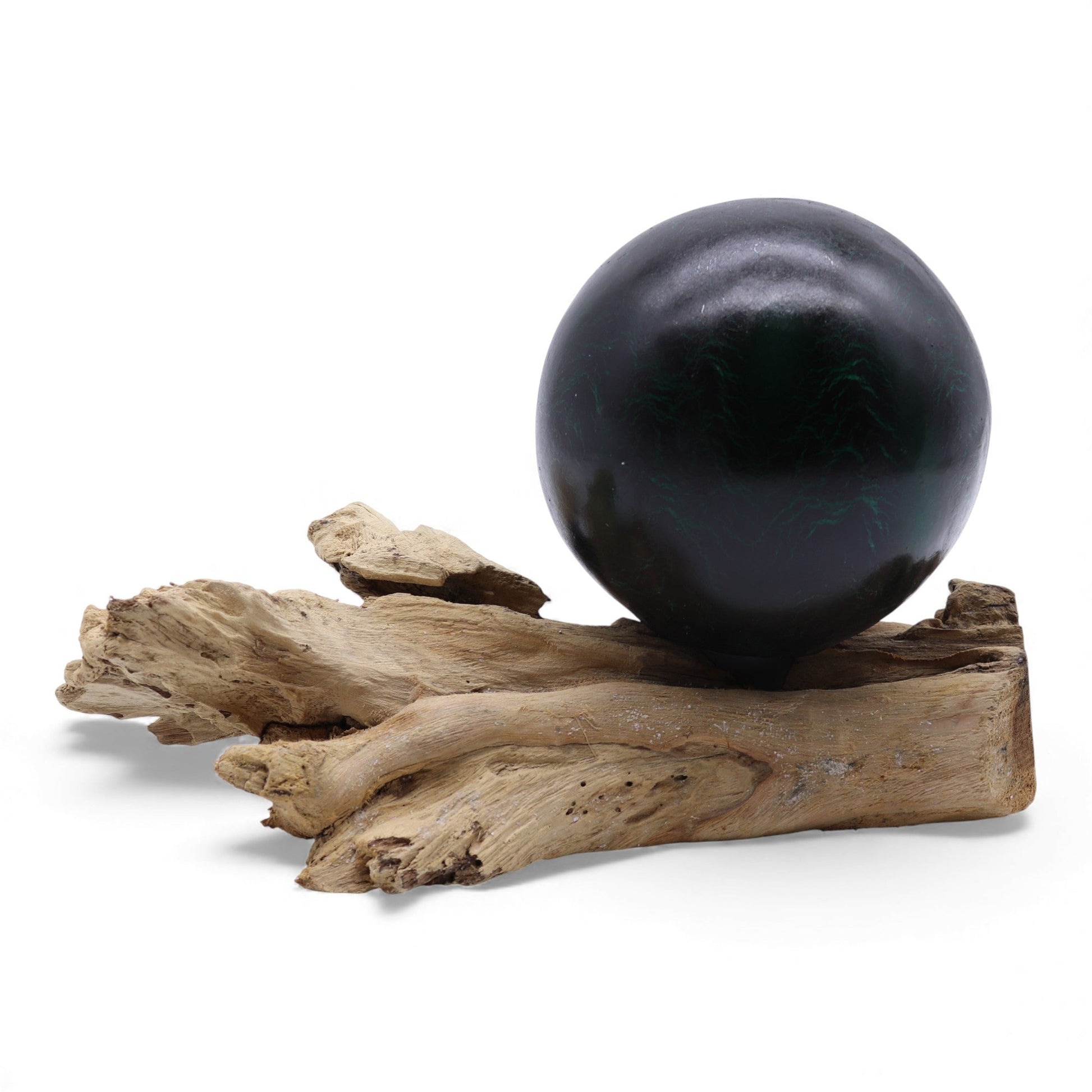 Natural Driftwood LED Glow Lamp - Crackled Emerald Shade product packaging on clean background from Quintessential Holistic Health Ltd