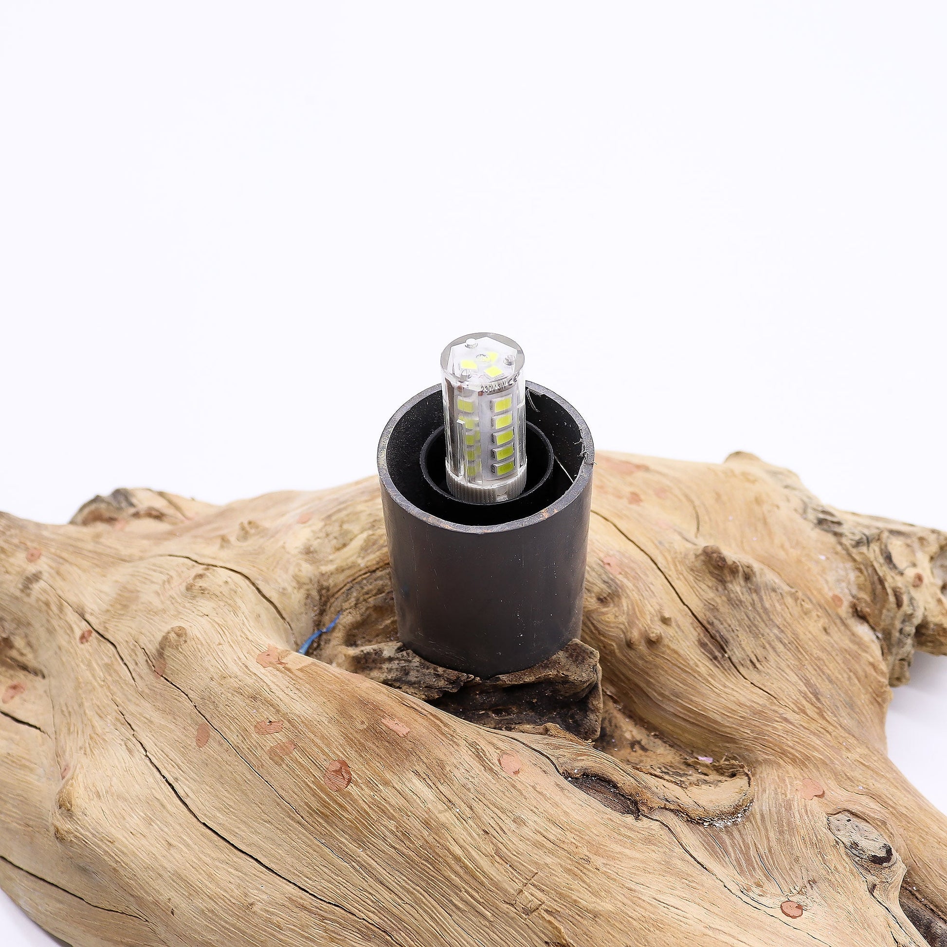 Natural Driftwood LED Glow Lamp - Crackle Lava Egg Shade / Grey product packaging on clean background from Quintessential Holistic Health Ltd
