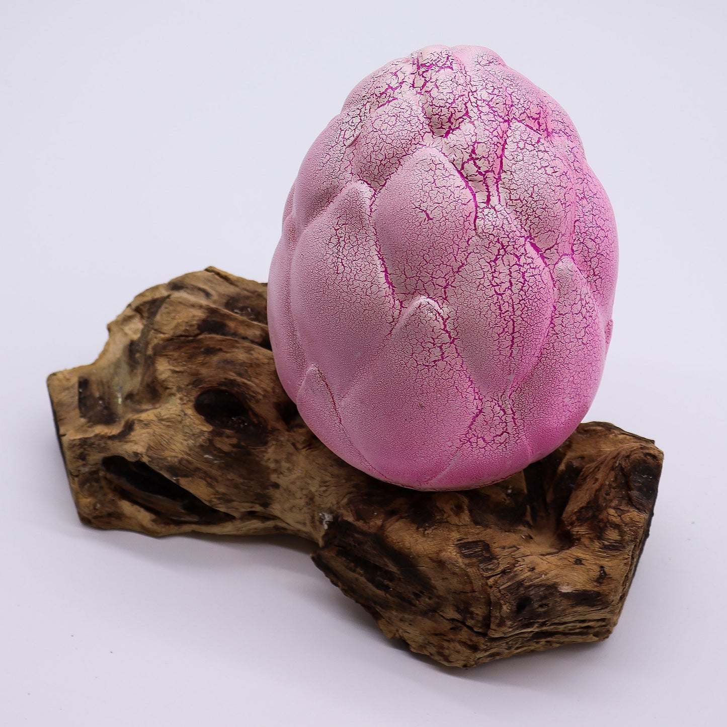 Natural Driftwood LED Glow Lamp - Crackle Lotus Flower Shade / Purple product packaging on clean background from Quintessential Holistic Health Ltd